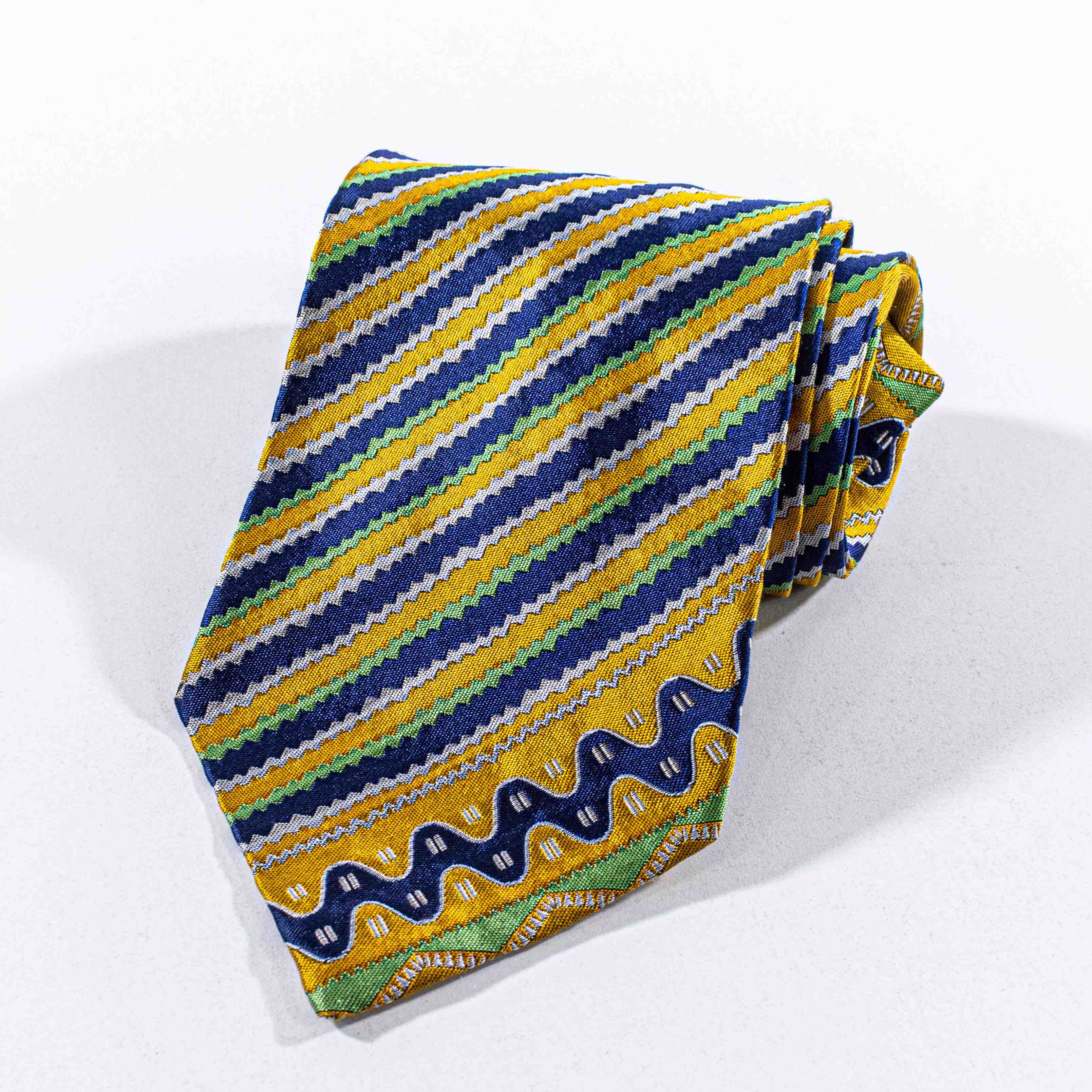 Versace Gianni Versace Tie Silk Striped Blue Gold 90s Italy Luxury Size ONE SIZE - 2 Thumbnail