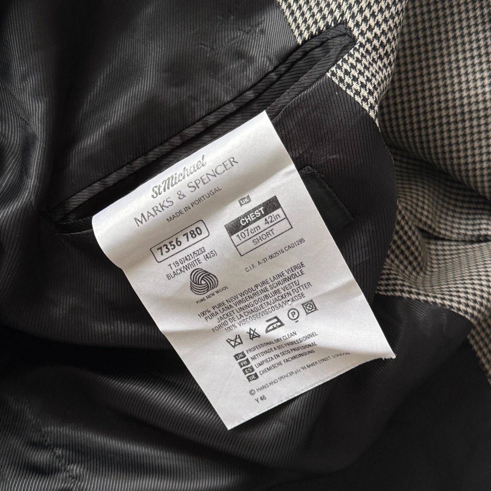 Marks & Spencer Vintage Wool Check Blazer Gray Classic Tailored Jacket Size US L / EU 52-54 / 3 - 8 Thumbnail