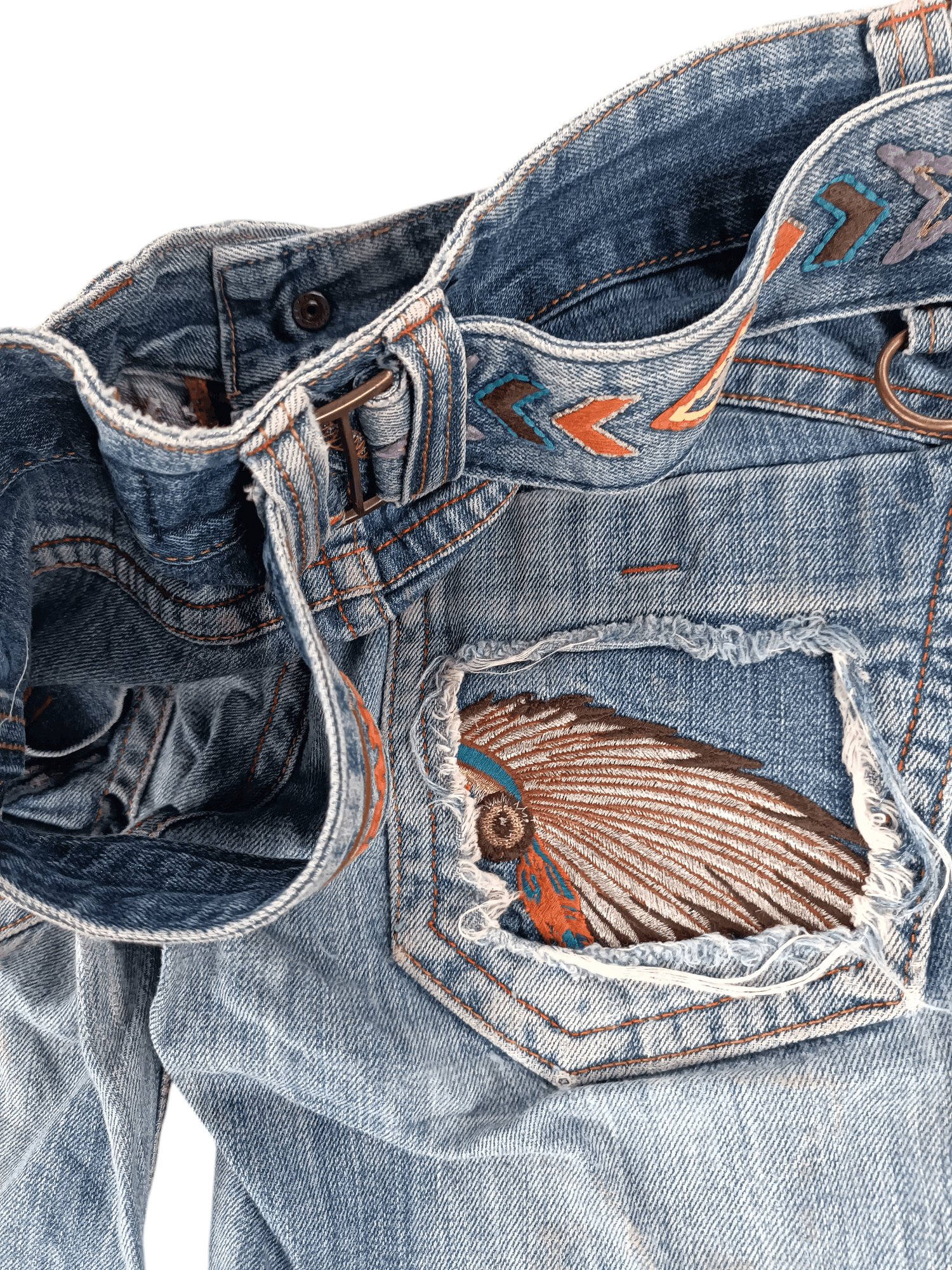 Other 🇯🇵 RIOBERIO SUPER FLARED EMBROIDERED DENIM PANTS Size US 30 / EU 46 - 12 Thumbnail