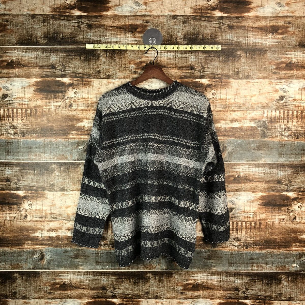 Homespun Knitwear DL Vino Rouge stripe Gray vintage Knitwear #C723 Size US M / EU 48-50 / 2 - 1 Thumbnail