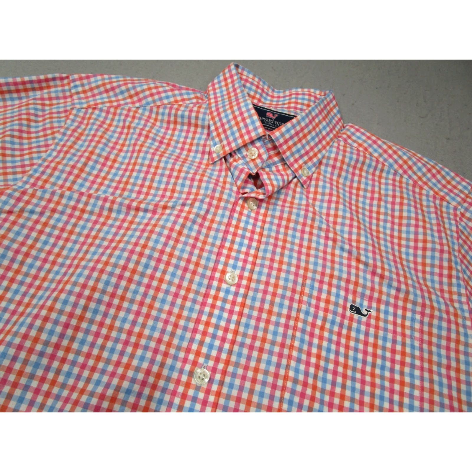 Vineyard Vines VINTAGE Vineyard Vines Men's Button-Up Shirt Large Slim Fit Orange Check Casual Business Summer Fall Spring Winter Whale Logo Size US L / EU 52-54 / 3 - 2 Thumbnail