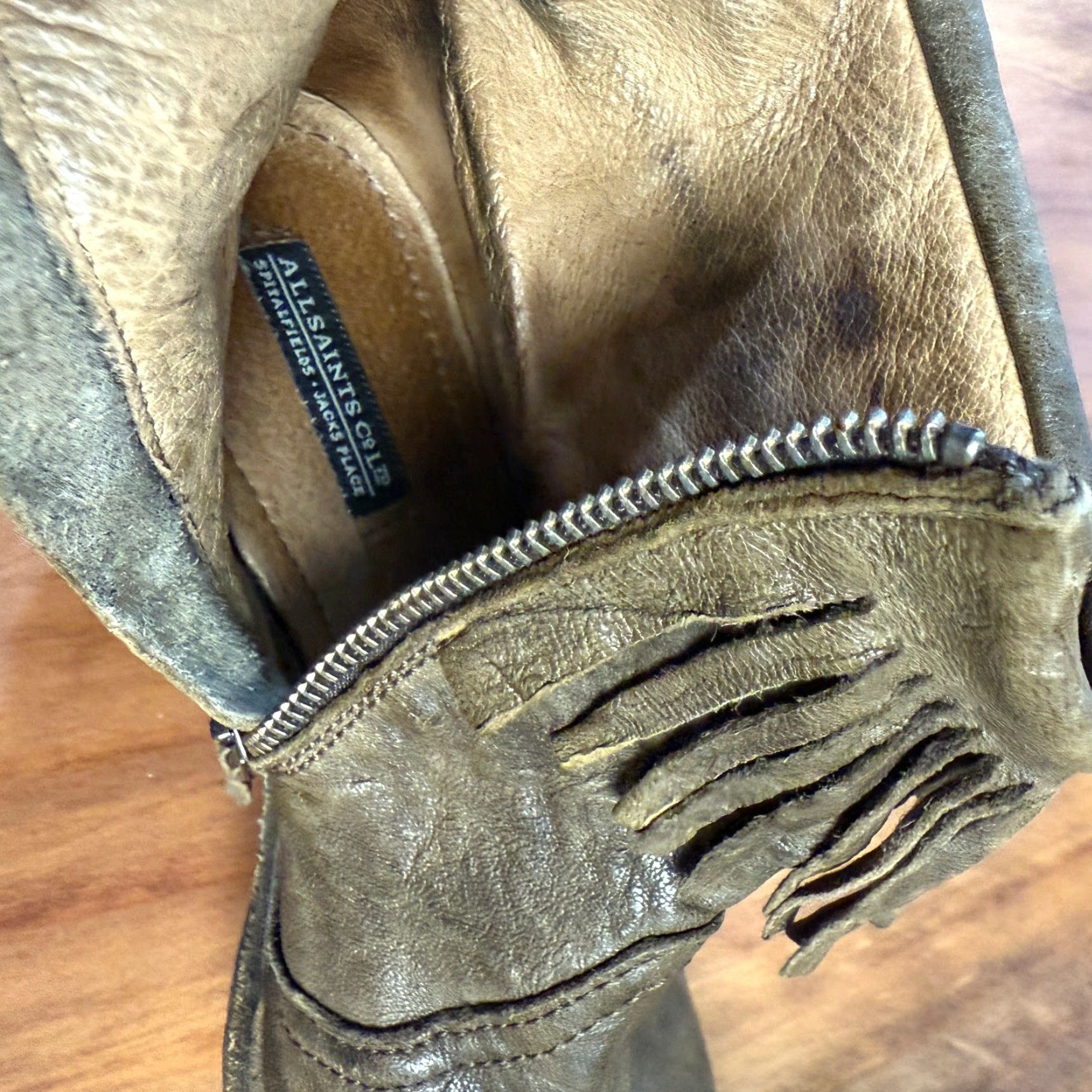 Allsaints AllSaints Boots Women's Bootie Leather Fringe Zip 7 US 38 EU Brown Almond Toe Wedge Leather Lining Ankle Regular Size 7 Shoes Size US 8 / IT 38 - 7 Thumbnail