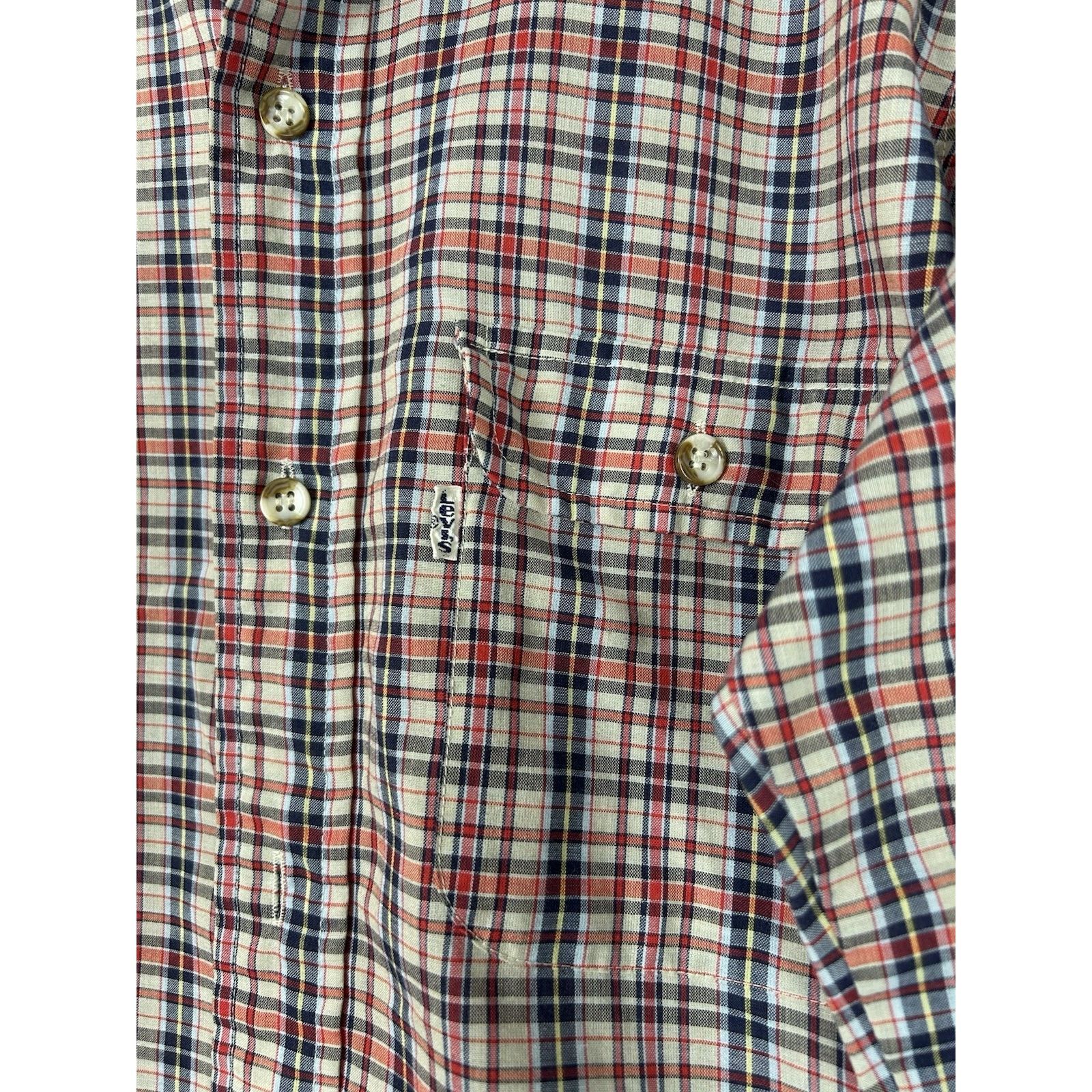 Levi's VTG Levis Mens M Red Blue Plaid Button Up LS Shirt White Tab Size US M / EU 48-50 / 2 - 2 Thumbnail