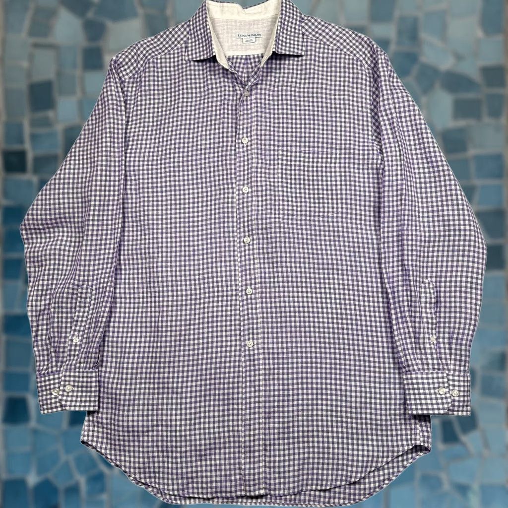 Aldo VINTAGE LuigI Baldo Linen Shirt Platinum Long Sleeve Plaid Purple XL Men XLT Size US XL / EU 56 / 4 - 1 Thumbnail