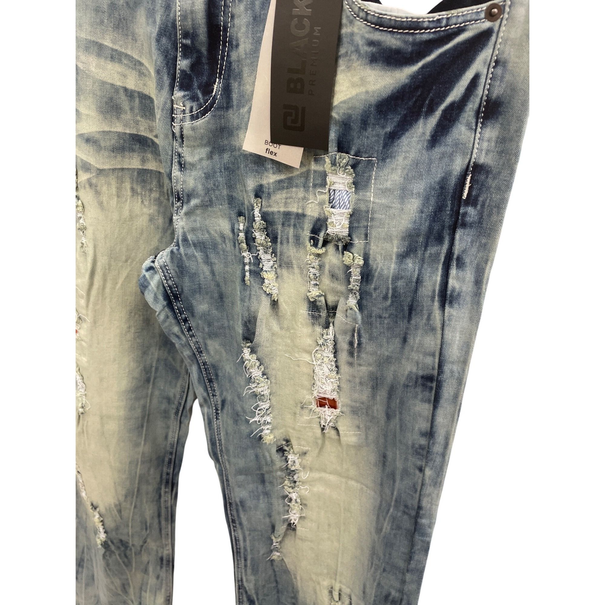 Other Black Premium Mens blue acid distressed Boot Cut Denim Jeans Size US 34 / EU 50 - 7 Thumbnail