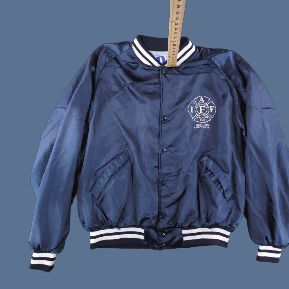 Dunbrooke VINTAGE Dunbrooke Jacket Mens XL Satin Navy Nylon Bomber Blue Firefighter Varsity Jacket Mens XL Size US XL / EU 56 / 4 - 1 Thumbnail