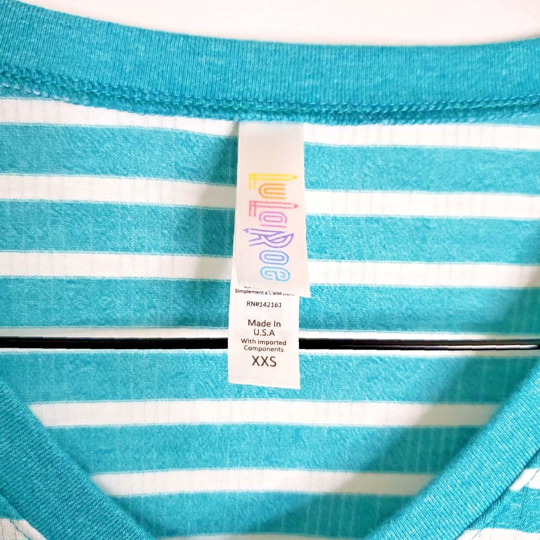 Vintage VINTAGE? (No) LuLaRoe Christy V-Neck XXS Teal Turquoise White Ribbed Striped Shirt Women XS? Size XXS / US 00 / IT 34 - 4 Thumbnail