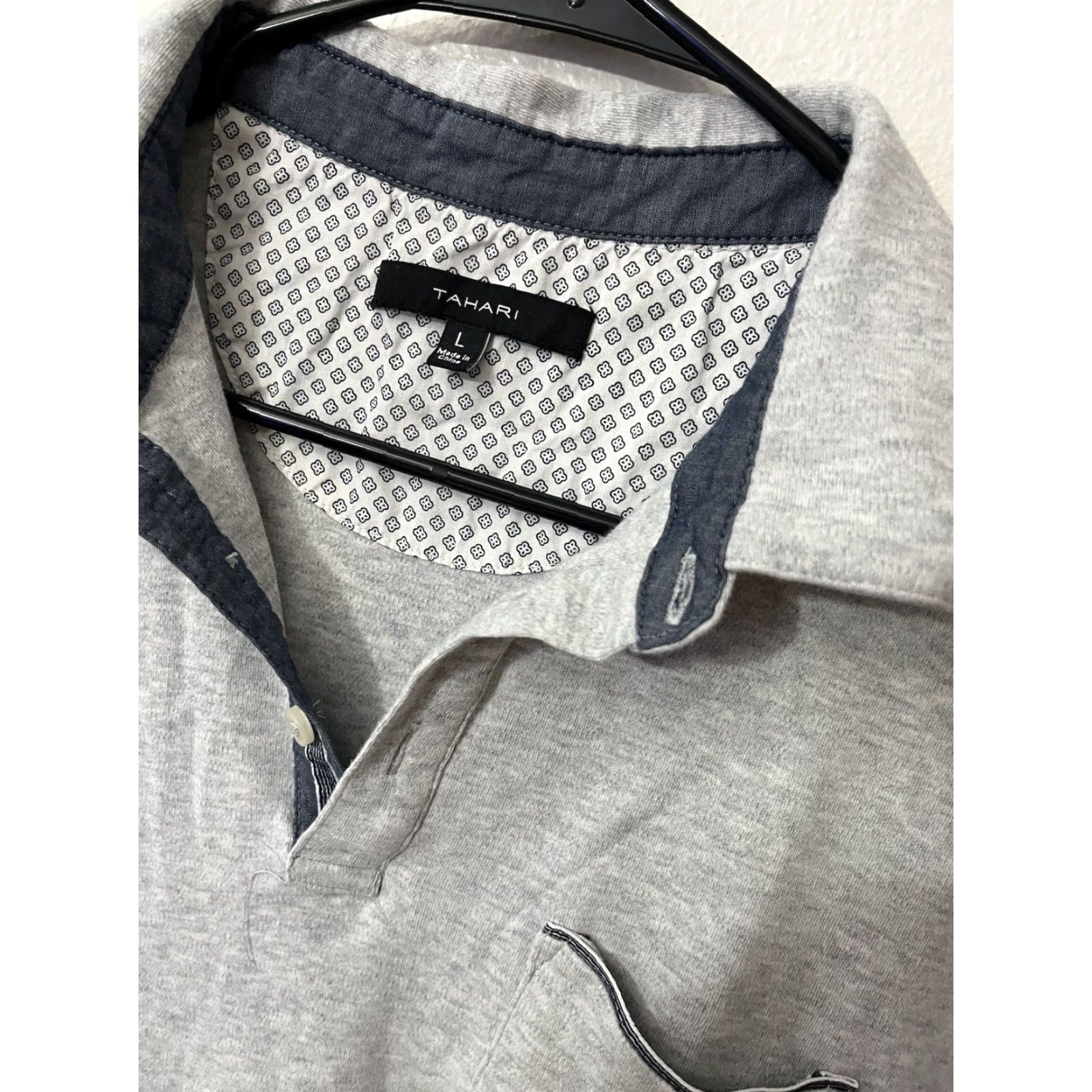 Vintage Tahari Polo Shirt Mens Large Gray Short Sleeve Pocket Solid Cotton Golf Size US L / EU 52-54 / 3 - 3 Thumbnail