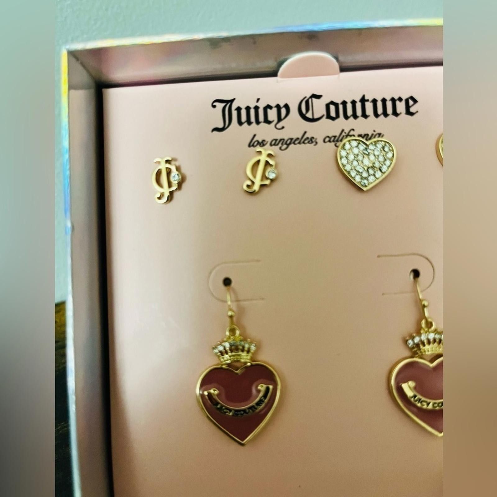 Juicy Couture Jeans Juicy Couture Set Of Three Heart Earrings With Crown NWT Size ONE SIZE - 3 Thumbnail