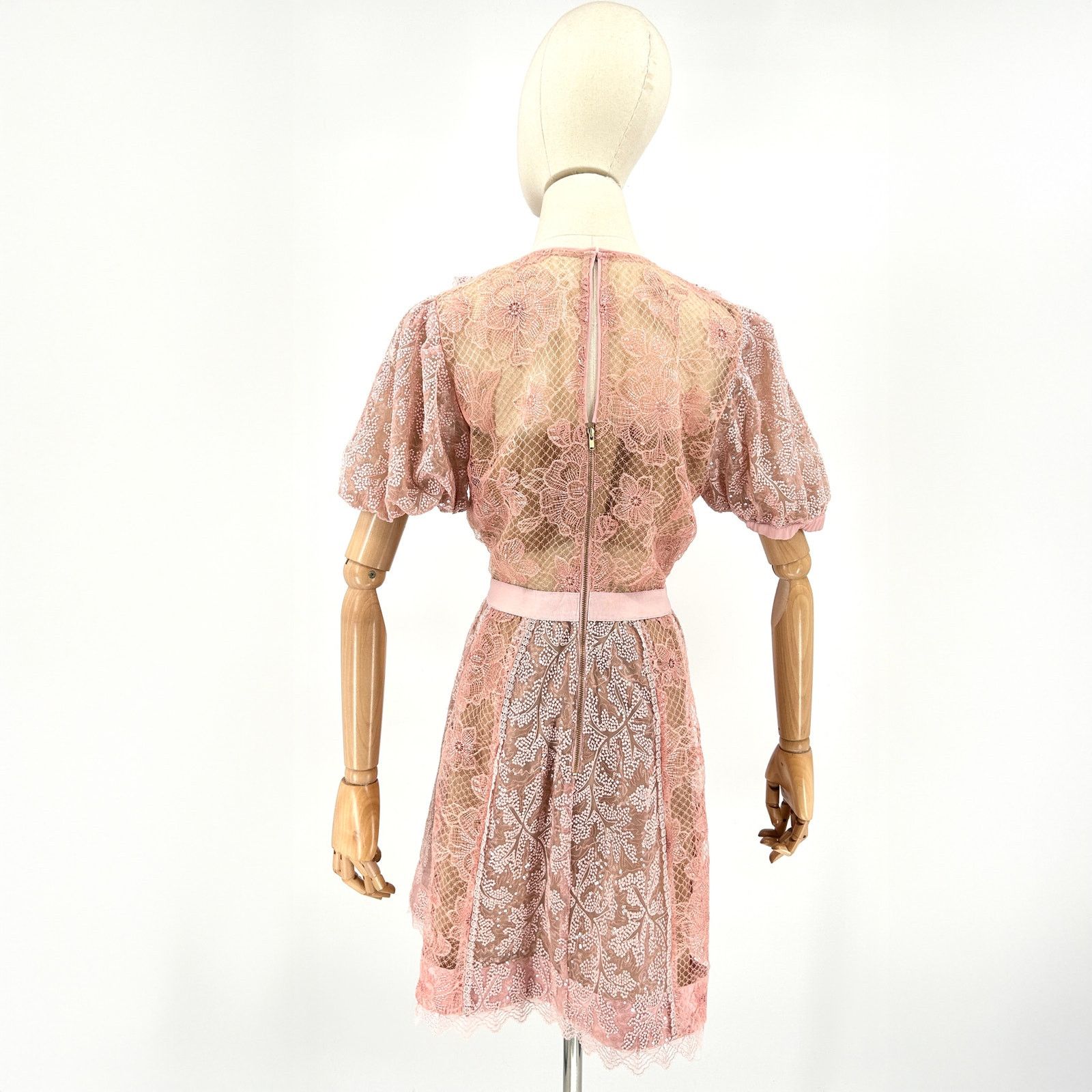 Self-Portrait Blush Pink Sequin Floral Lace Puff Sleeve Mini Dress Size M / US 6-8 / IT 42-44 - 6 Thumbnail