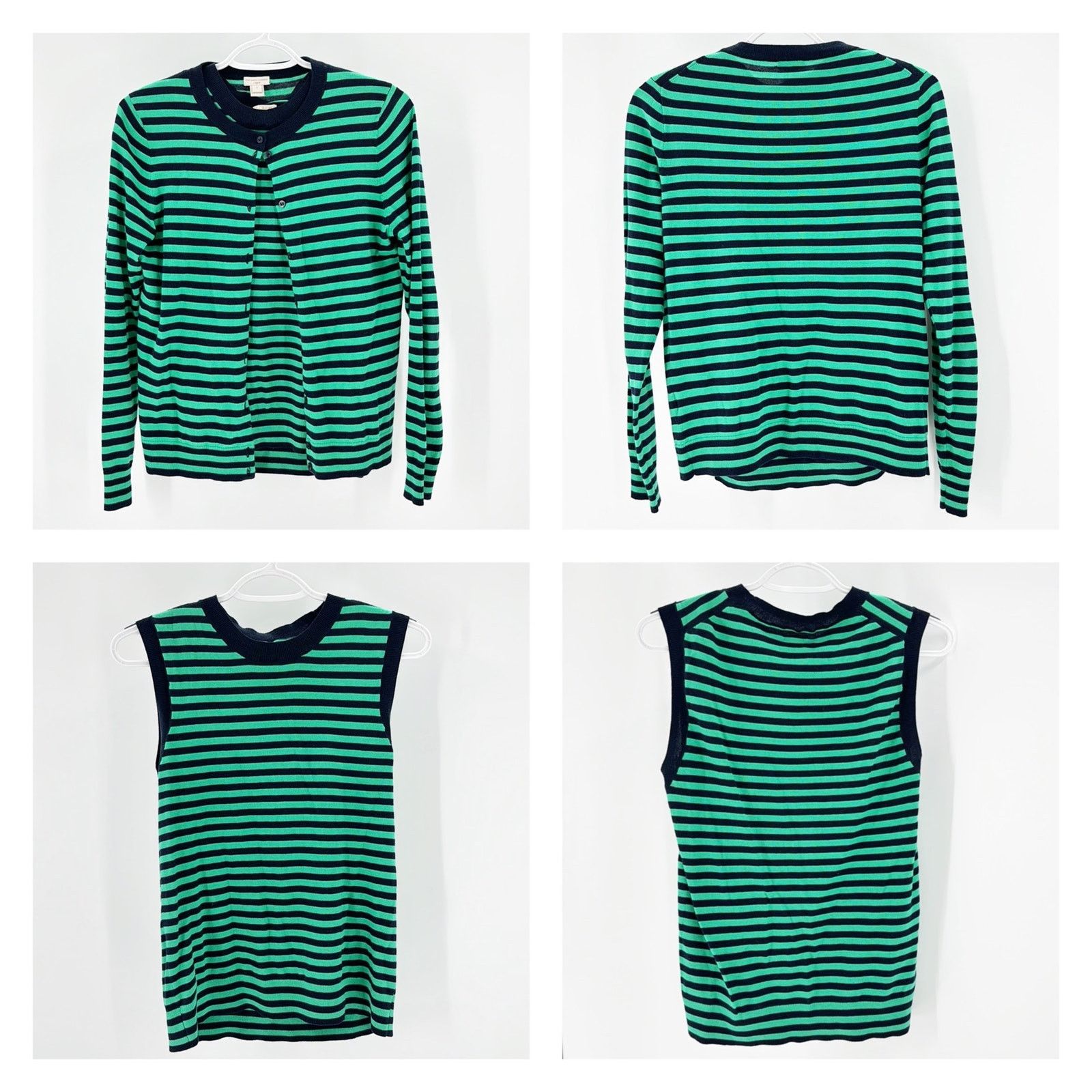 J.Crew J.Crew Striped Caryn cardigan sweater green blue classic set Size S / US 4 / IT 40 - 1 Thumbnail