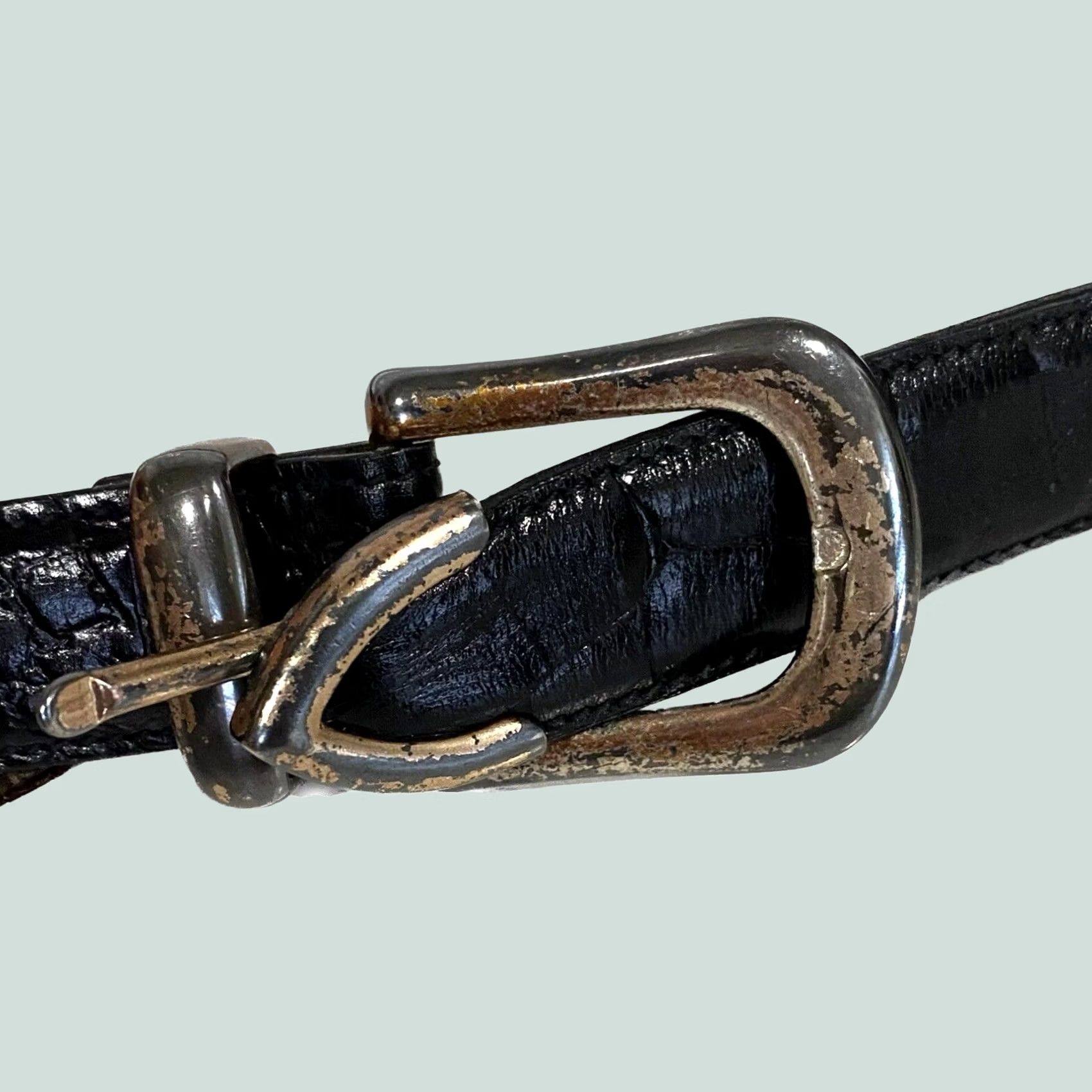 Vintage Trafalgar Belt Black Leather Croc Texture Size 40 Mens Okeechobee Brahman Size 40 - 1 Thumbnail