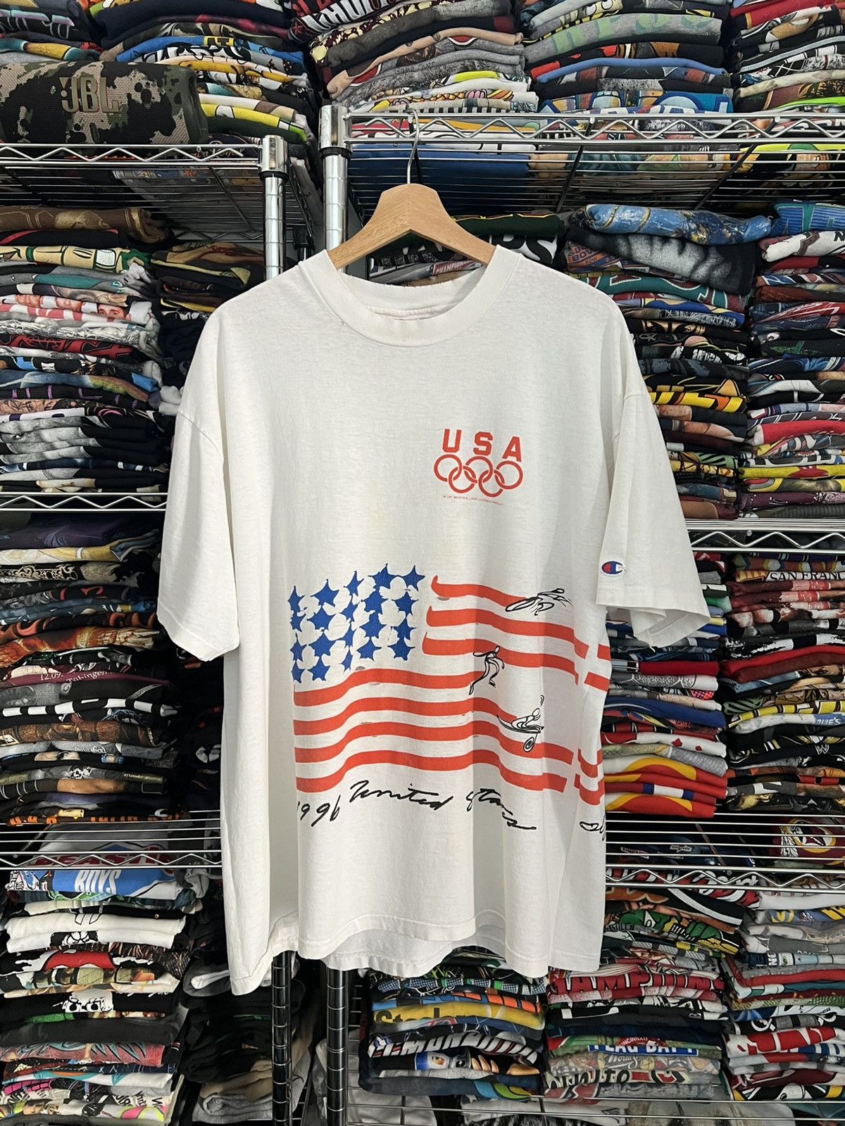 Champion 1996 Atlanta Olympics Flag Single Stitch Art Tee Size US XL / EU 56 / 4 - 1 Thumbnail