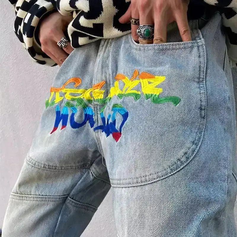 Japanese Brand Streetwear Letter Embroidery Vintage Blue Baggy Jeans Size US 32 / EU 48 - 6 Thumbnail