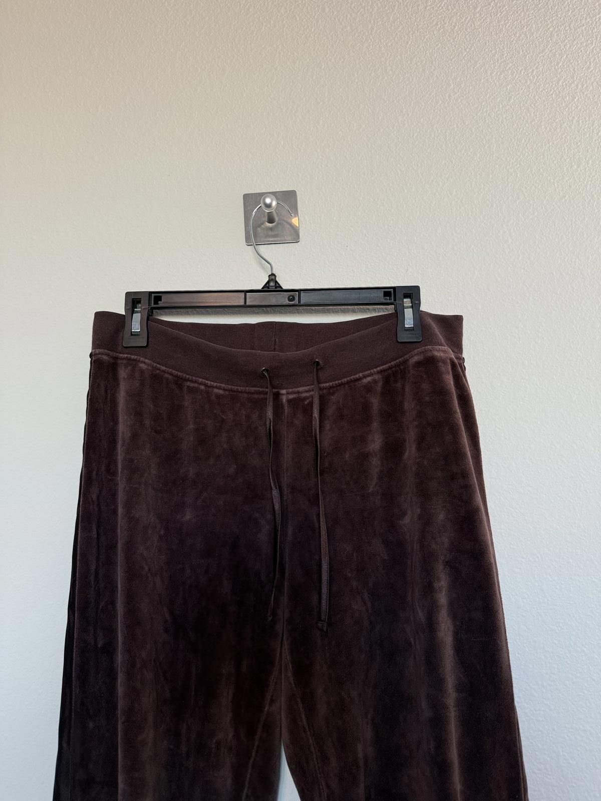 Designer Chocolate Brown Velvet Velour Sweat Pants with Satin Stripe Size 32" / US 10 / IT 46 - 4 Thumbnail