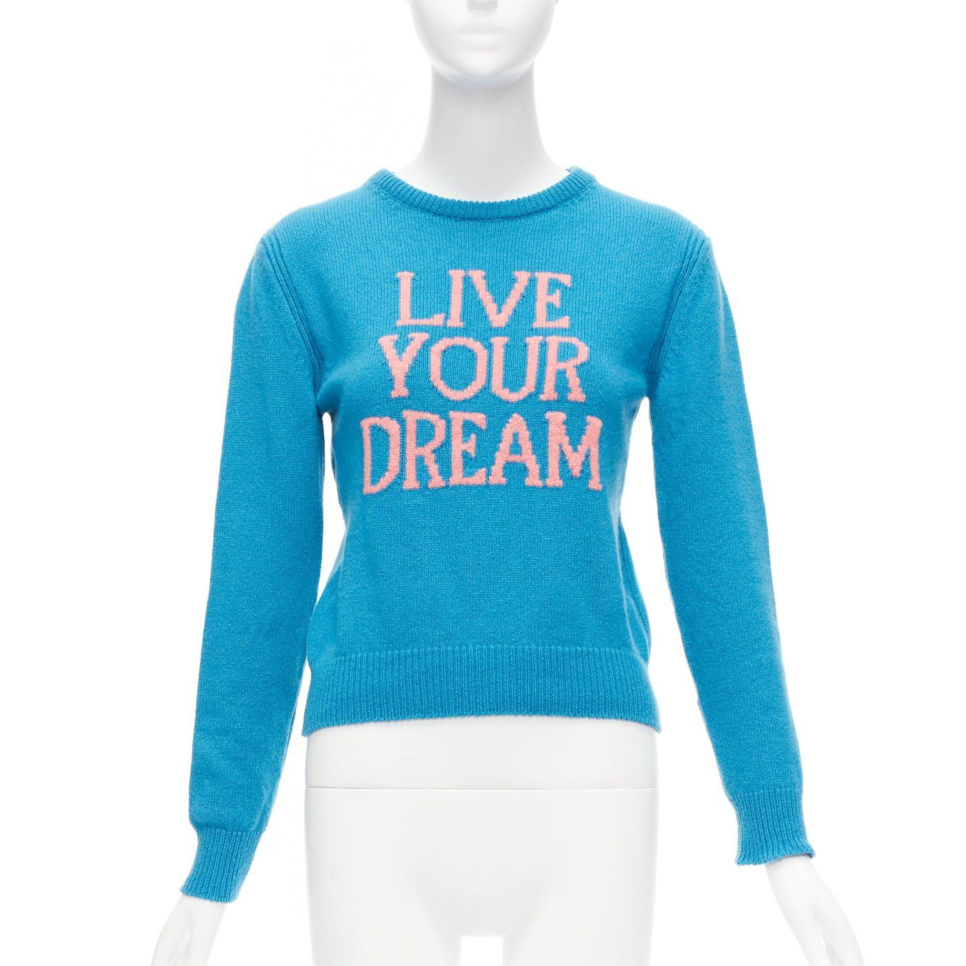 Alberta Ferretti ALBERTA FERRETTI Live YOur Dream blue pink cashmere cropped sweater IT38 XS Size XS / US 0-2 / IT 36-38 - 1 Thumbnail