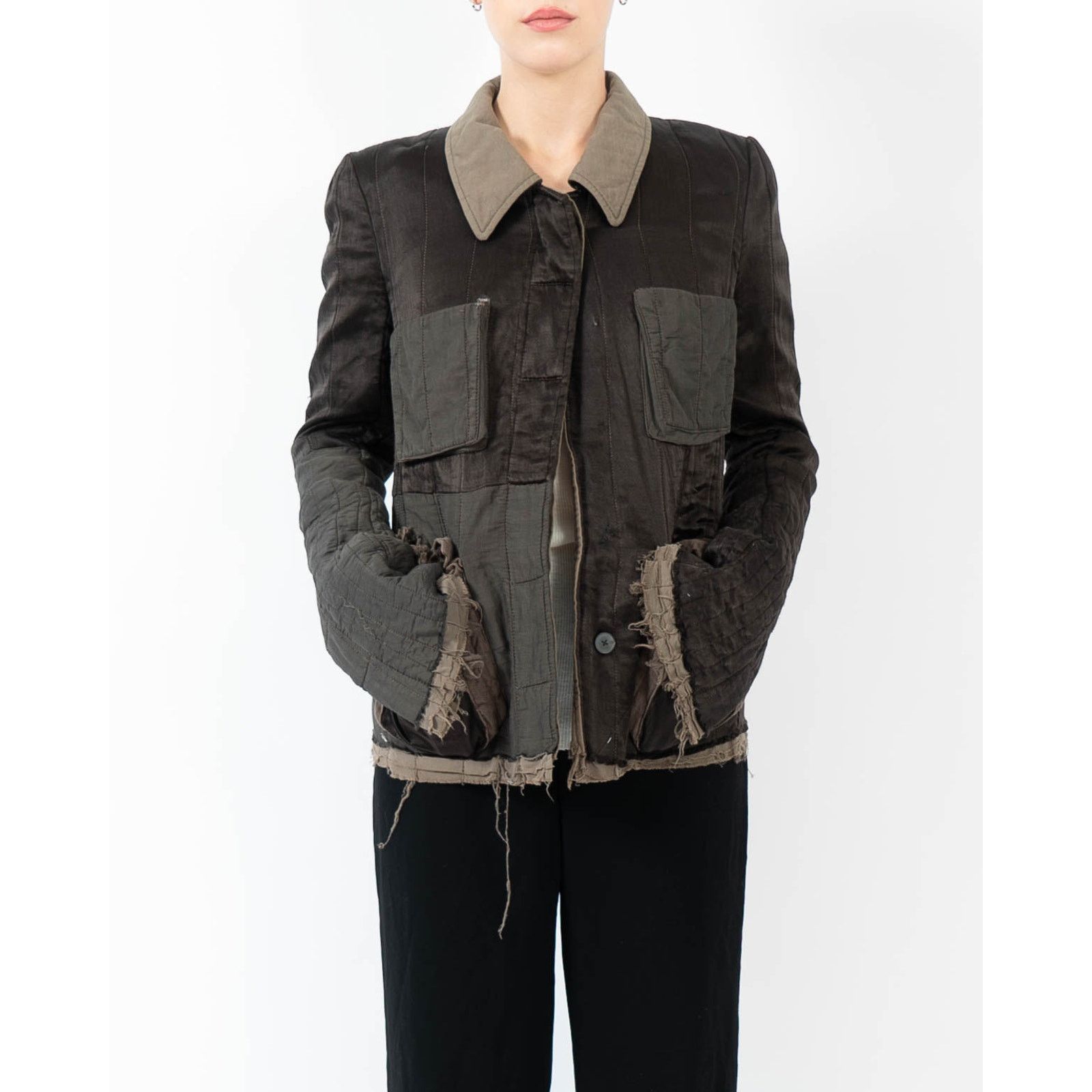 Haider Ackermann FW18 Distressed Workwear Jacket in Khaki Silk Satin Size S / US 4 / IT 40 - 4 Thumbnail