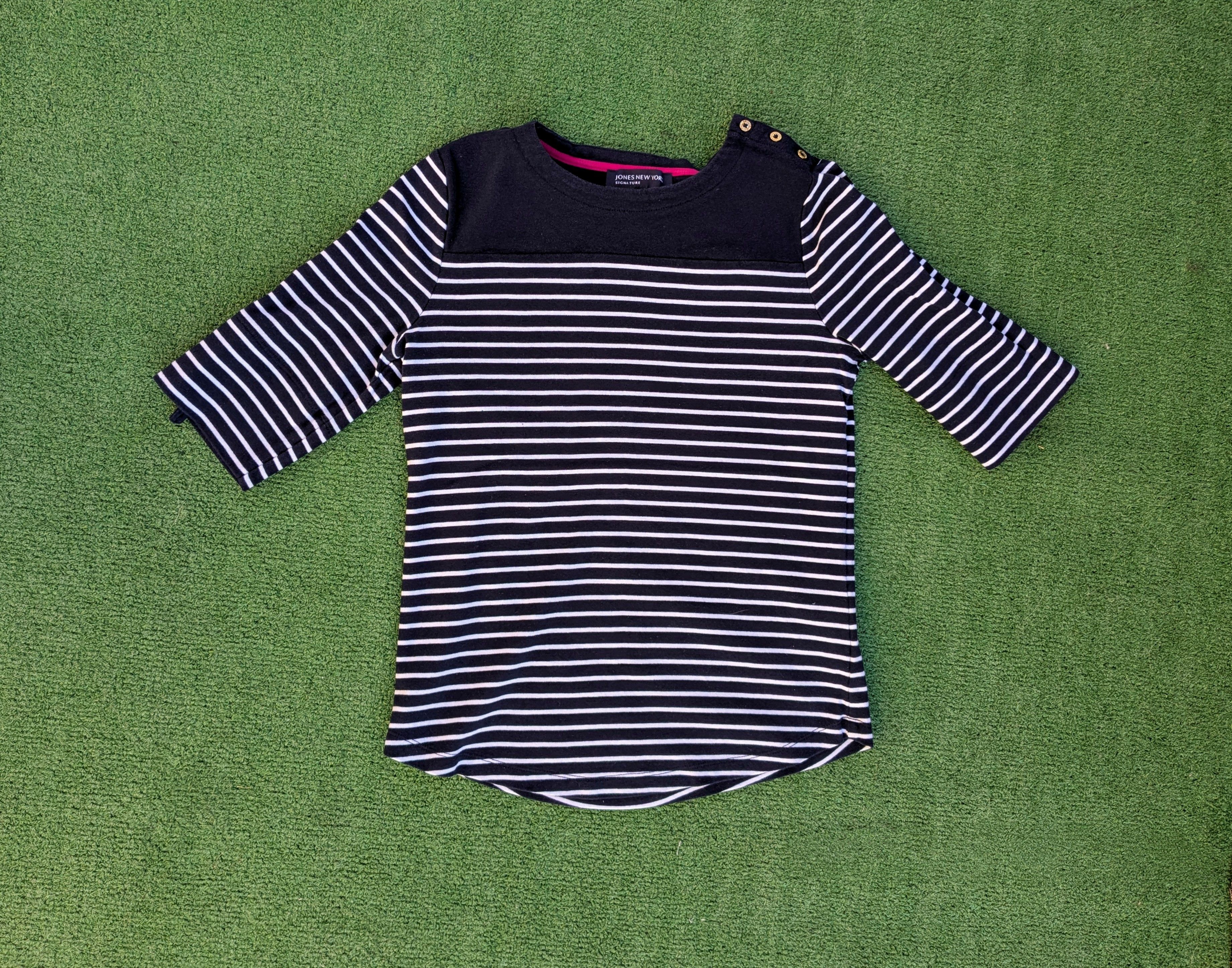 Jones New York JONES NEW YORK Navy Stripe Nautical 3/4 Sleeve Pull Over Top Size L / US 10 / IT 46 - 5 Thumbnail