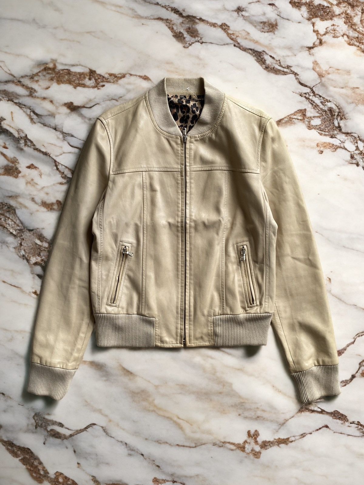 Dolce & Gabbana Dolce & Gabbana Beige Leather Bomber Jacket Size M / US 6-8 / IT 42-44 - 1 Thumbnail