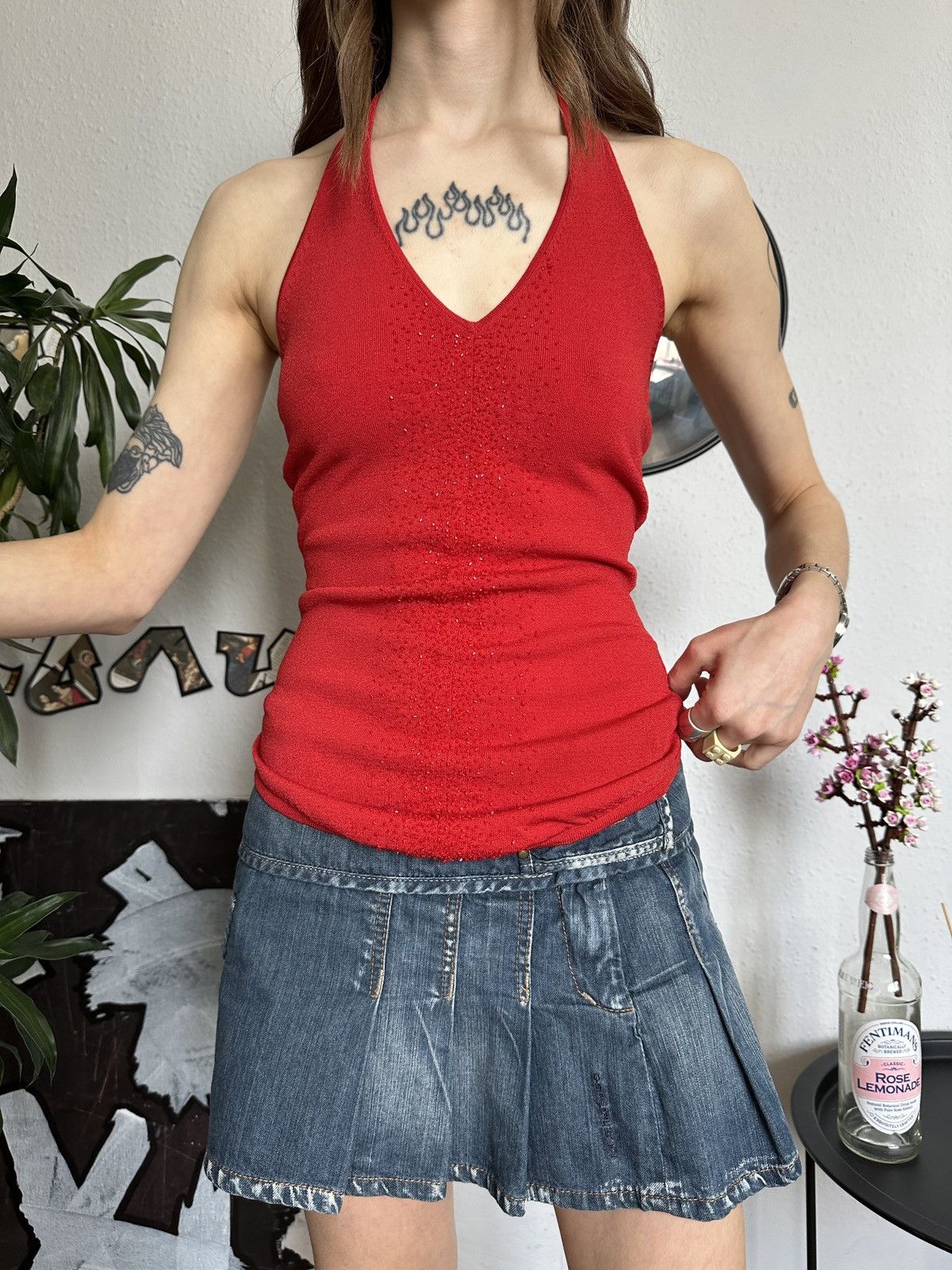 Vintage Halter Slim Beaded Sheath Sexy Red Crop Top y2k Size M / US 6-8 / IT 42-44 - 6 Thumbnail