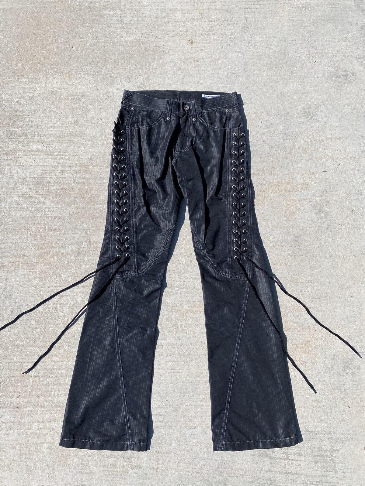 image of If Six Was Nine x Semantic Design Spiral Cut Lace Up Flared Pants in Black, Men's (Size 27)
