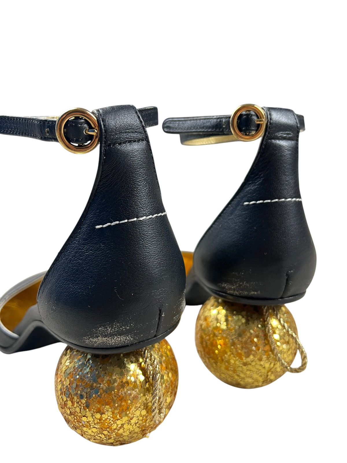 Maison Margiela Maison Margiela MM6 Black Leather Glitter Ball Heels Size US 7 / IT 37 - 8 Thumbnail