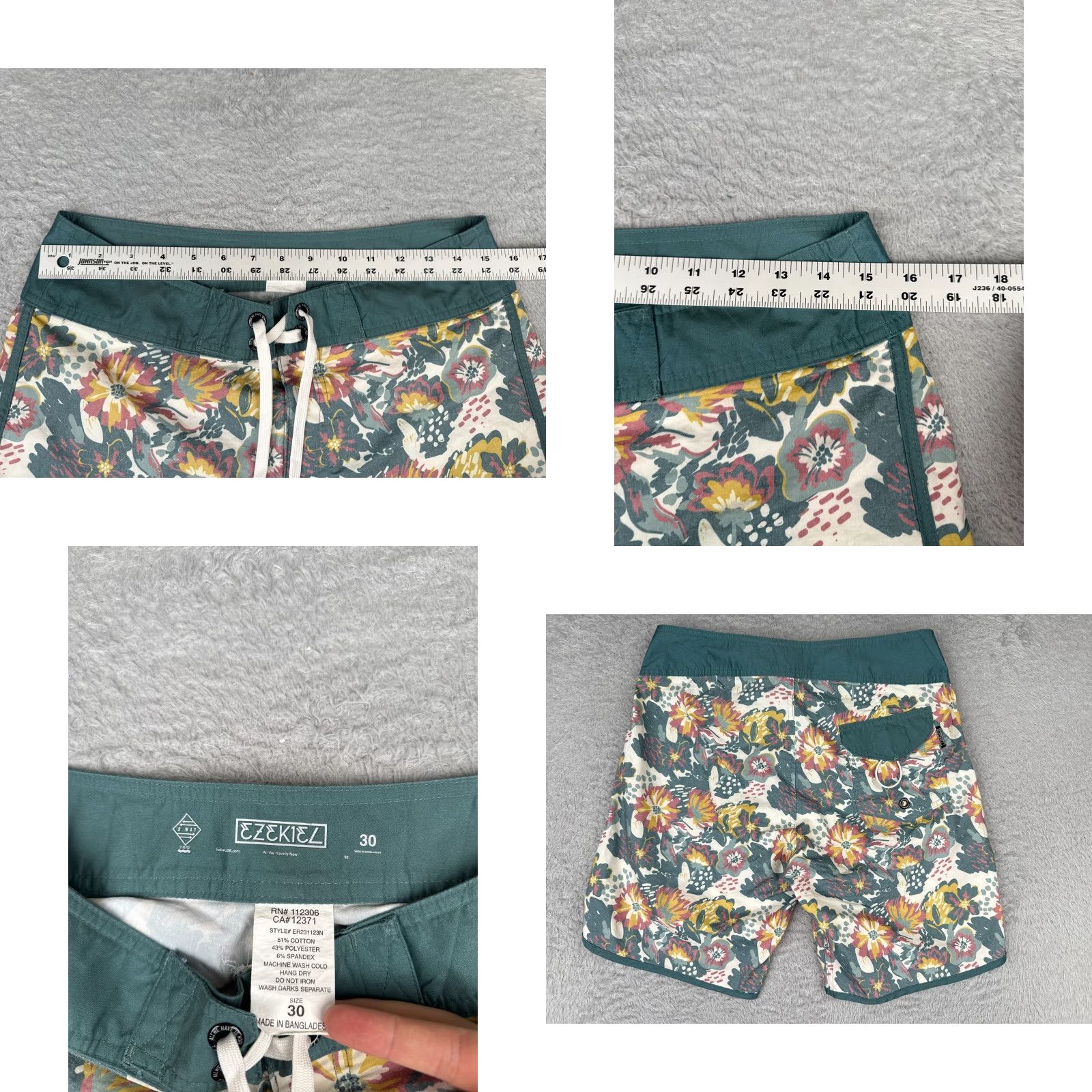 Vintage Ezekiel Women Board Shorts 30 Green Floral 2 Way Stretch Nylon Cotton 30x8 Pockets Size ONE SIZE - 8 Thumbnail