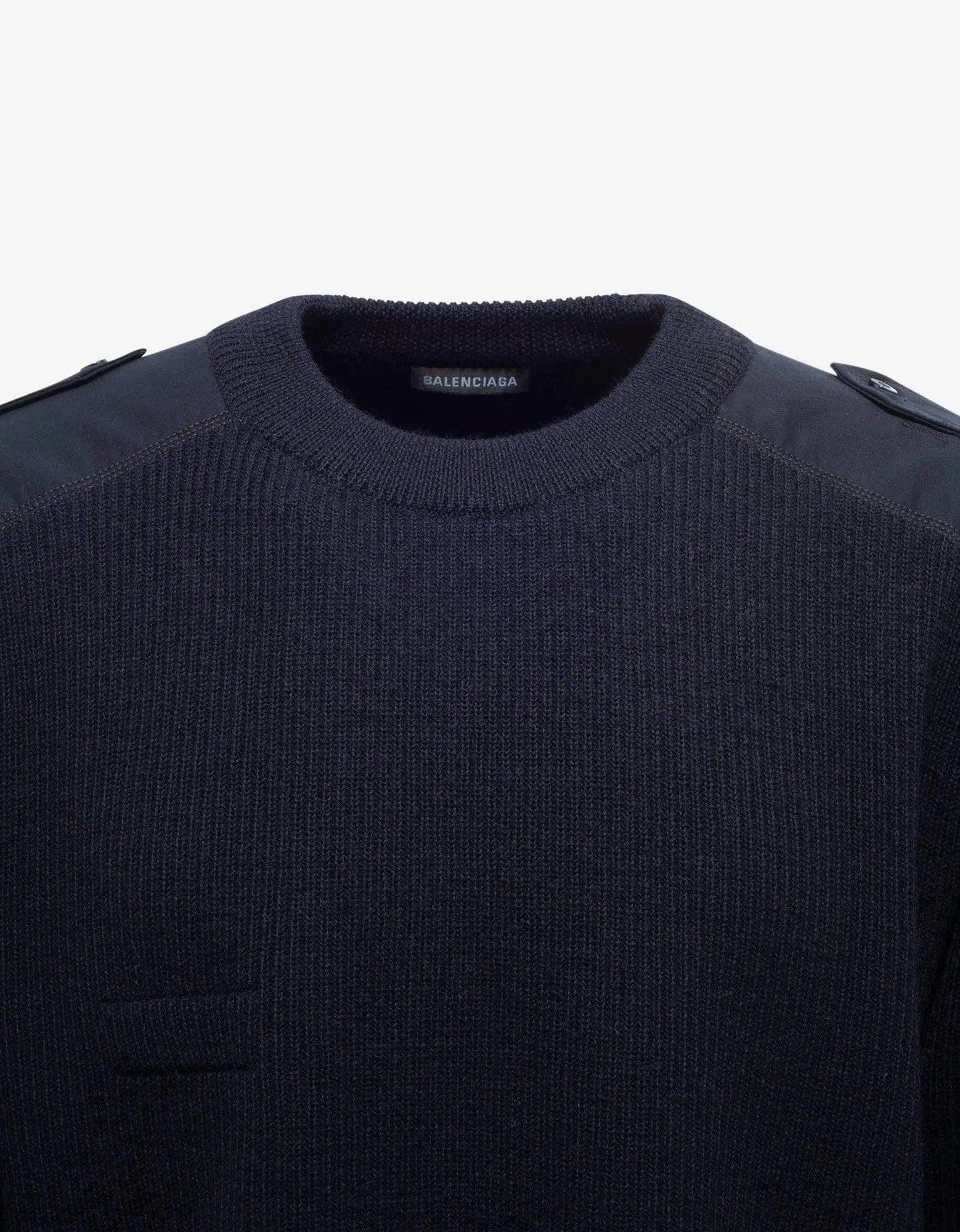 Balenciaga Balenciaga Navy Blue Logo Panelled Sweater Size US L / EU 52-54 / 3 - 3 Thumbnail