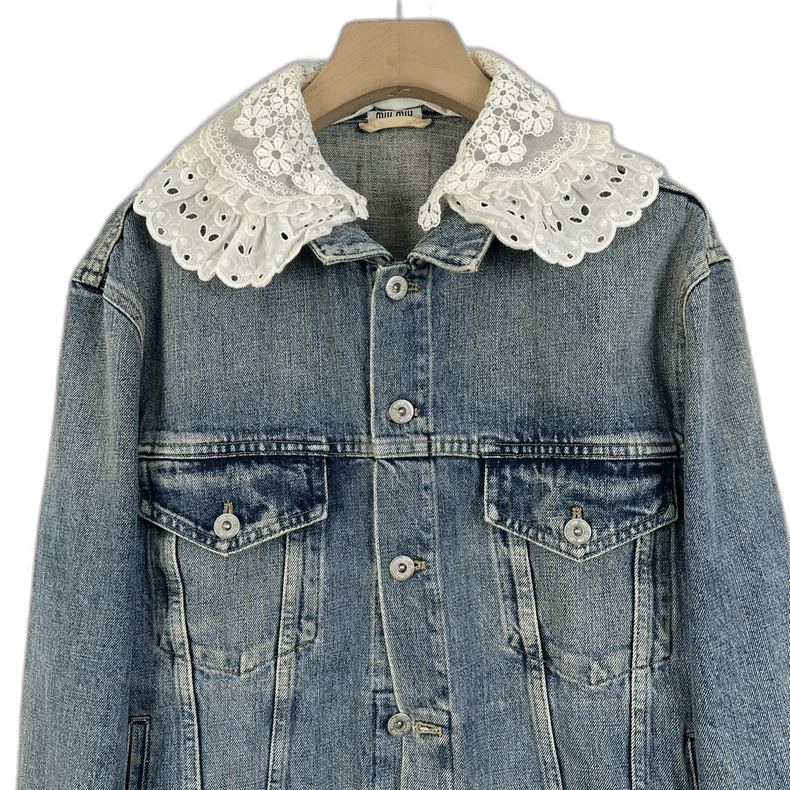 Miumiu Denim Jacket with Lace Collar-2506