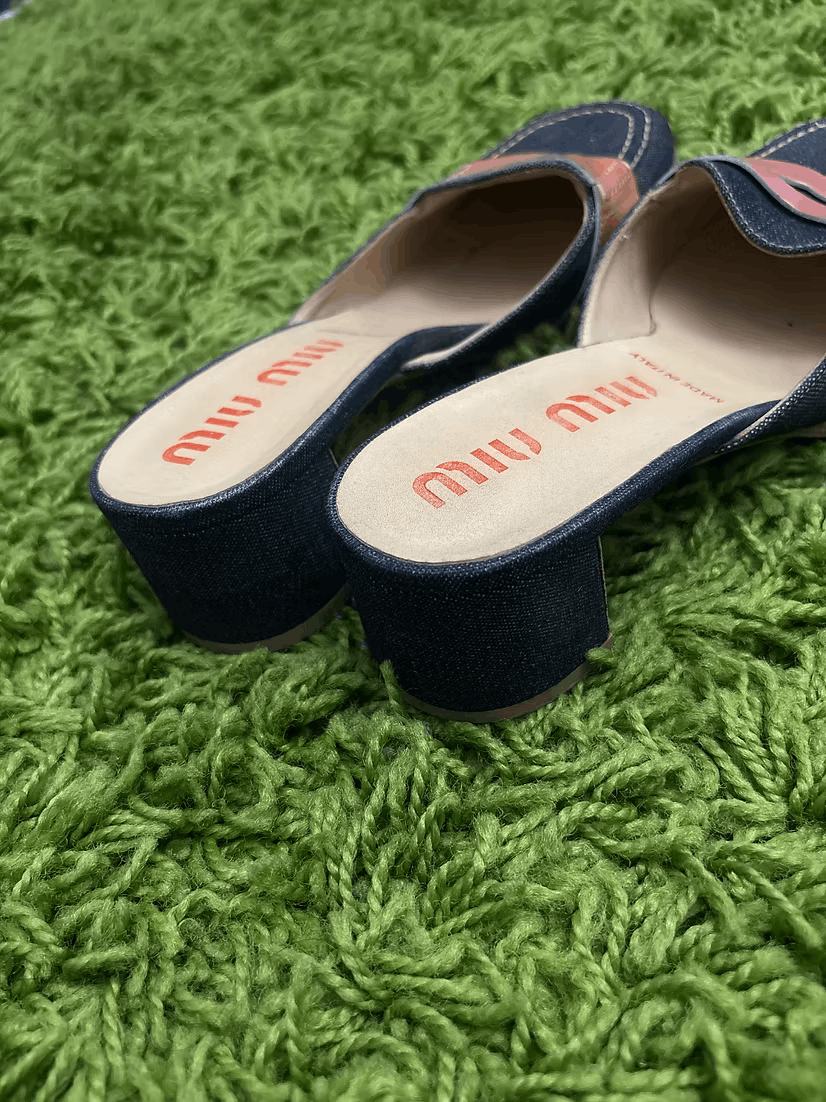 Miu Miu Early 2000s Kitten Heel Denim Loafer Mules Size US 7 / IT 37 - 7 Thumbnail