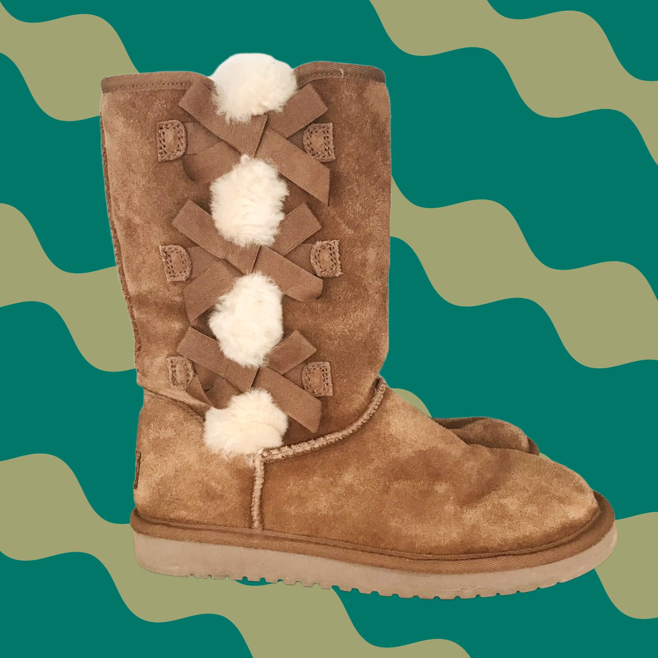 Vintage Koolaburra by UGG Women Chestnut Suede Victoria Tall Boots Mid-Calf Faux Fur Lined 6 Size US 5 / IT 35 - 1 Thumbnail