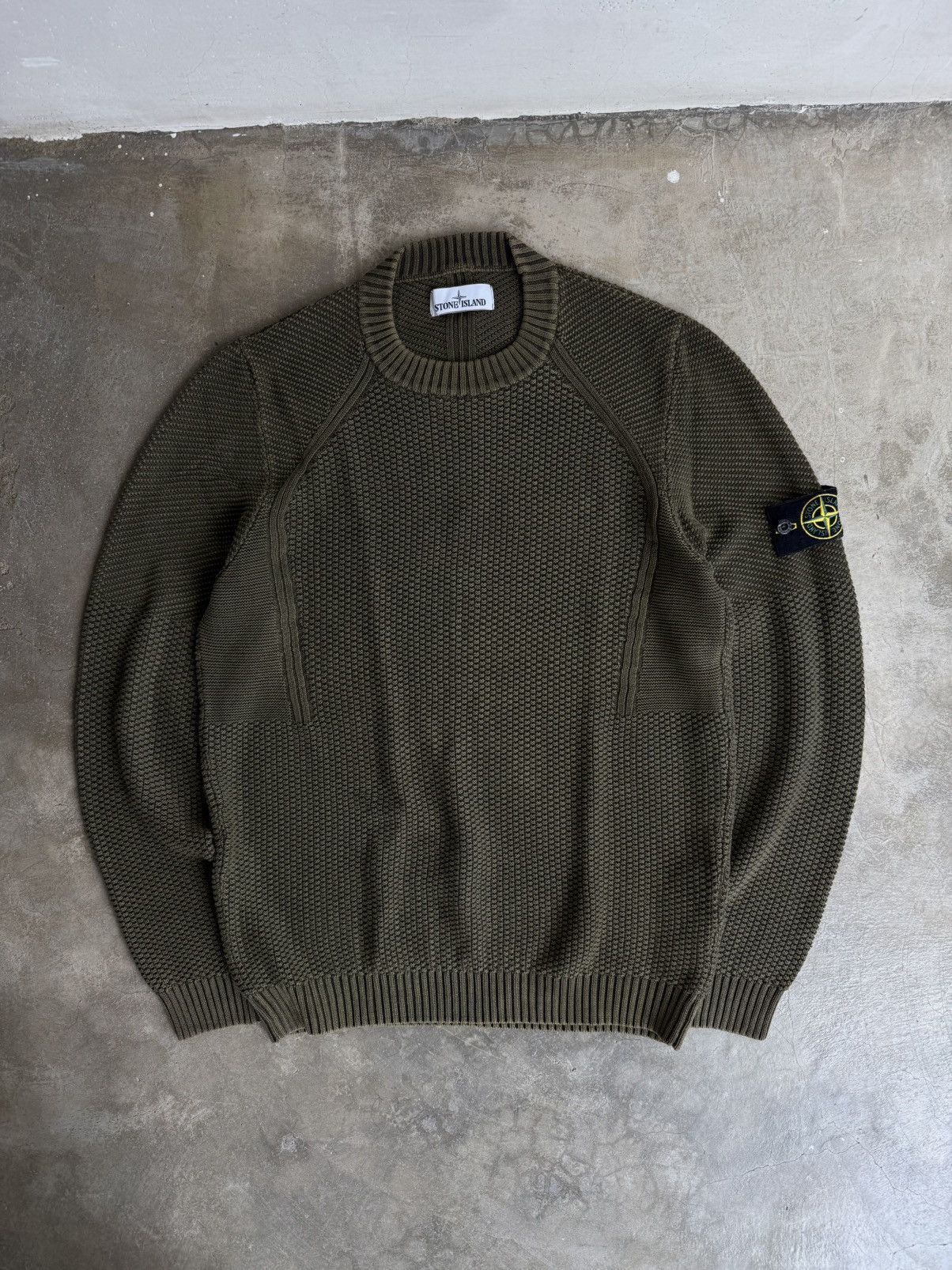 Stone Island Stone Island Khaki Green Textured Knit Sweater Size US L / EU 52-54 / 3 - 1 Thumbnail