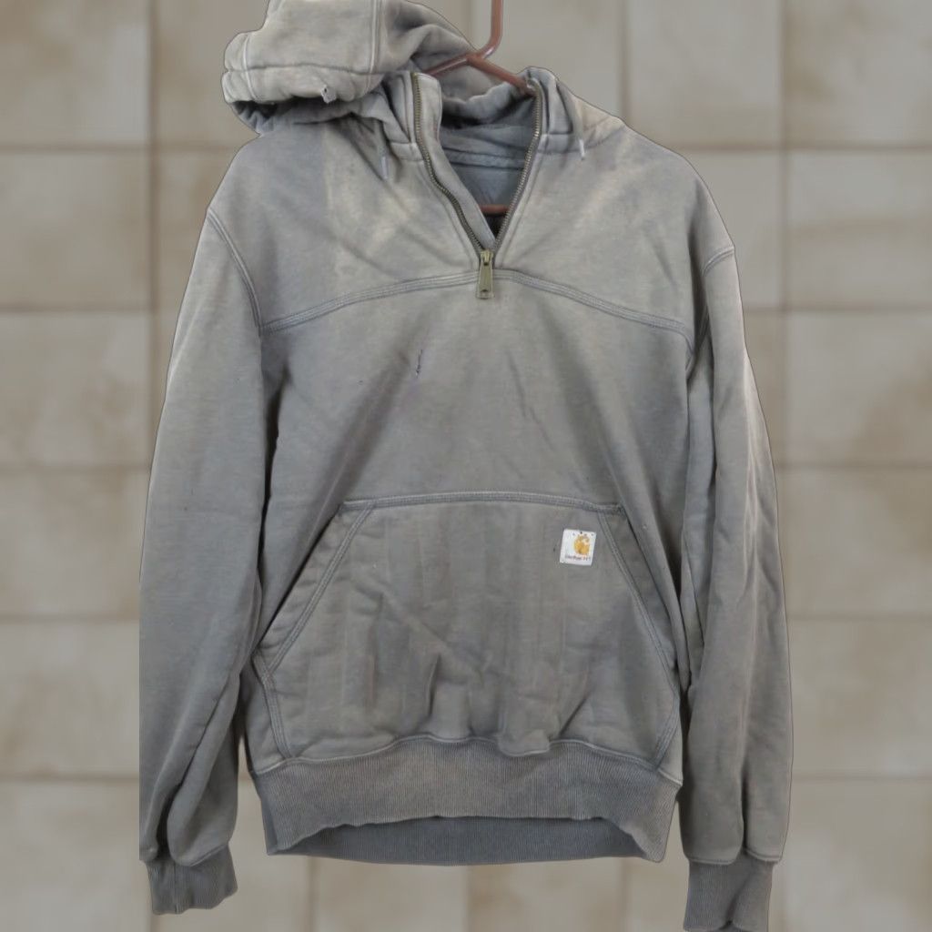 Carhartt Carhartt Men's Gray Original Loose Distressed Fit Logo Pullover Hoodie S Regular Hooded Lined Pockets Crew Neck Size US S / EU 44-46 / 1 - 1 Thumbnail