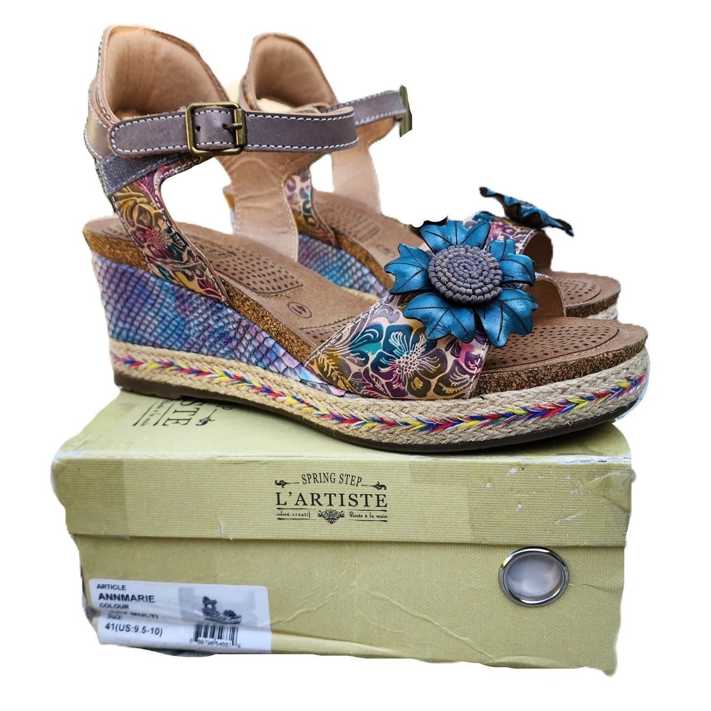 Designer L'Artiste Spring Step Annmarie Embossed Strap Wedge Sandals Size US 10.5 / IT 40.5 - 2 Thumbnail