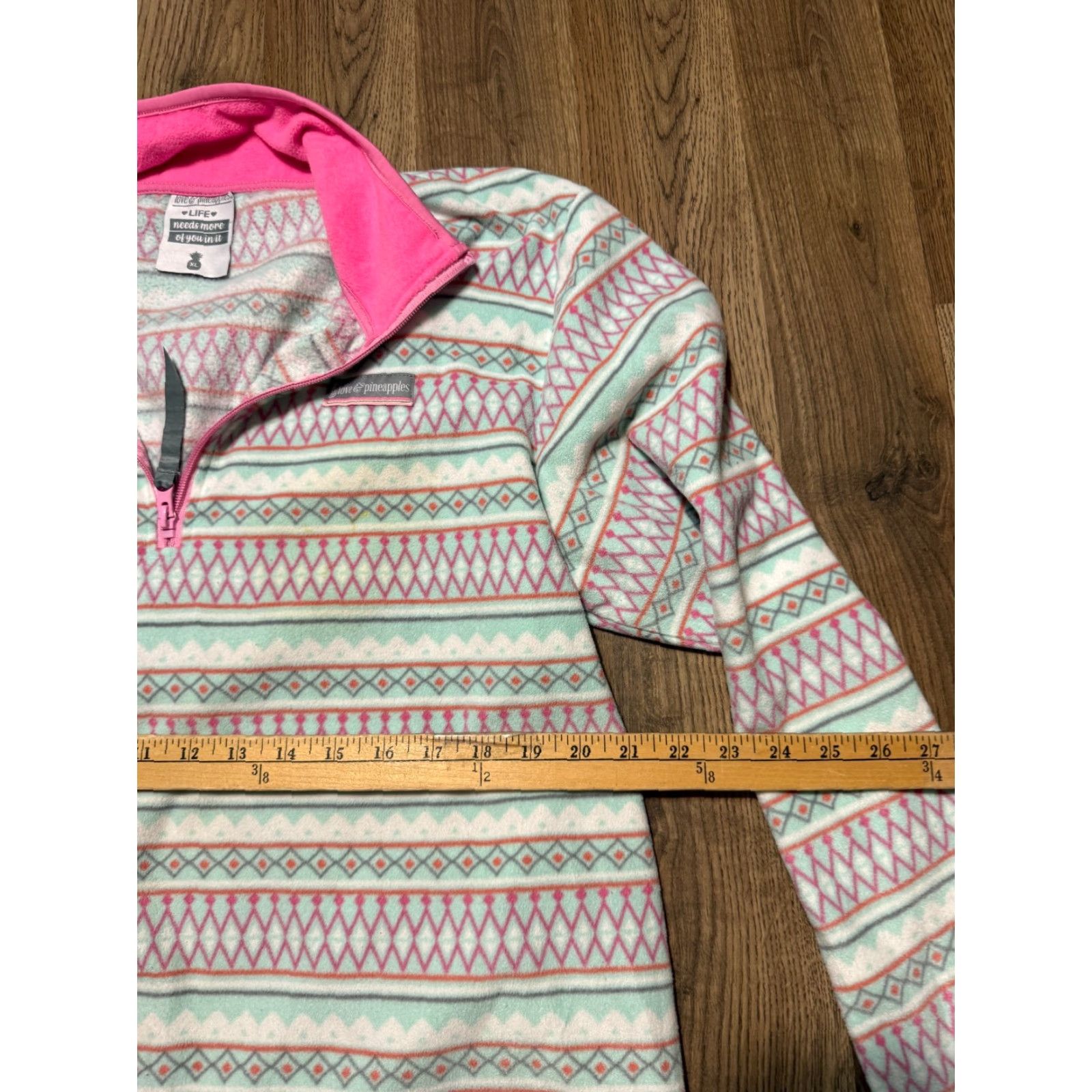 Vintage Love & Pineapples Sweater Women's XL Pink Quarter Zipper Knit Pullover Size XL / US 12-14 / IT 48-50 - 6 Thumbnail
