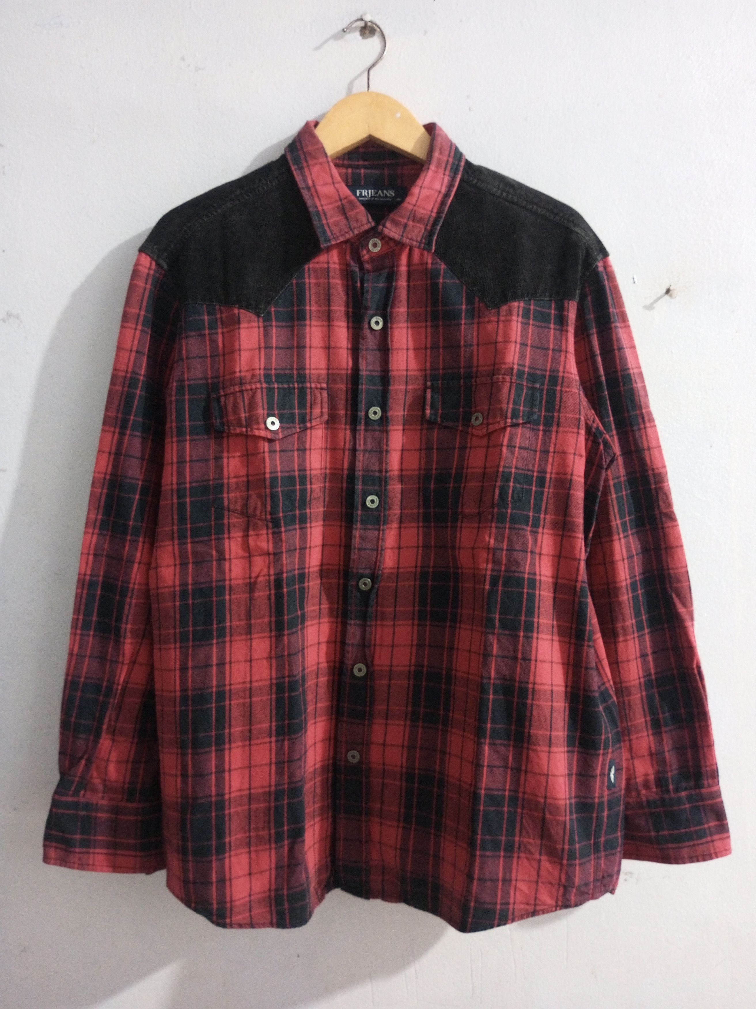 Vintage FRJ jeans button up mix corduroy long sleeve shirt