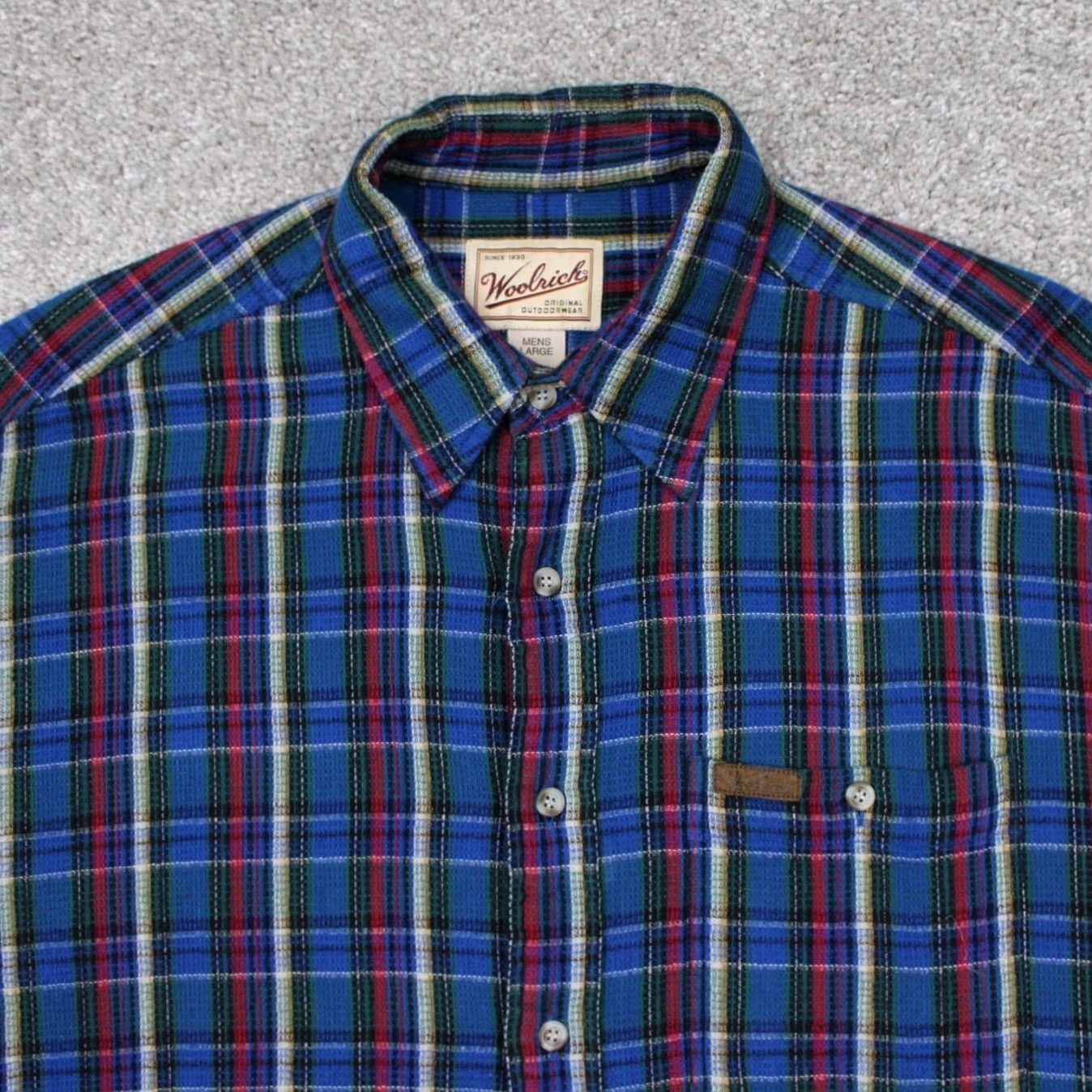 Vintage Woolrich Shirt Mens Large Atlantic Blue/Red/Green 100% Cotton S/S Button Up Size US L / EU 52-54 / 3 - 5 Thumbnail