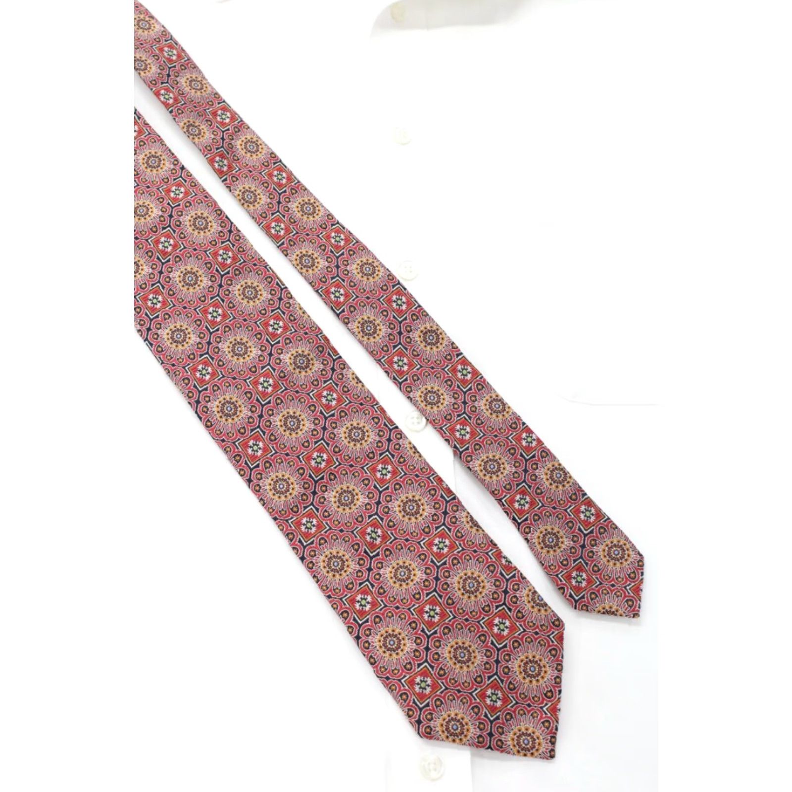 Jos. A. Bank Jos A Bank Signature Necktie Red 100% Silk Men’s Tie Geometric Floral Classic 57"-60" Size ONE SIZE - 4 Thumbnail