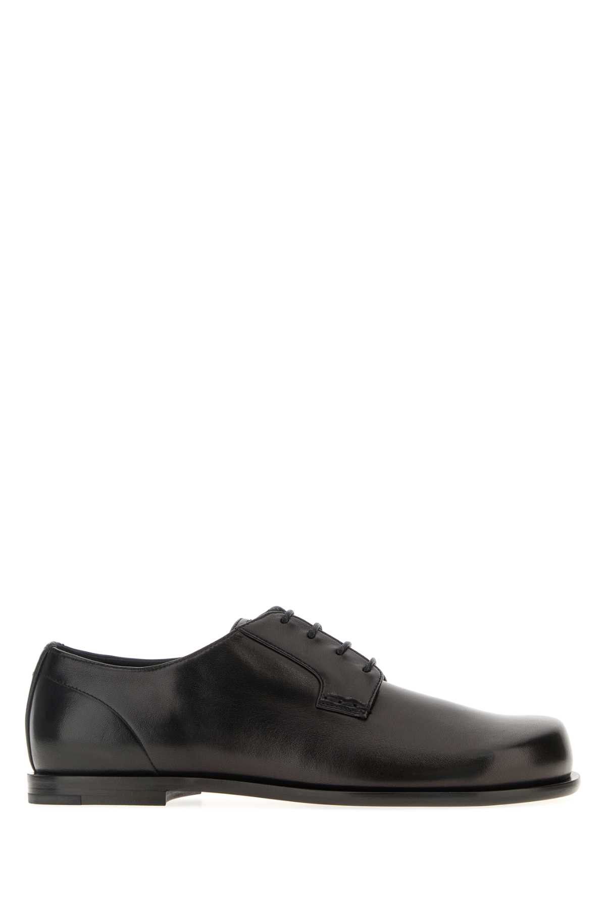 Black Leather Squared Ff Lace-Up Shoes