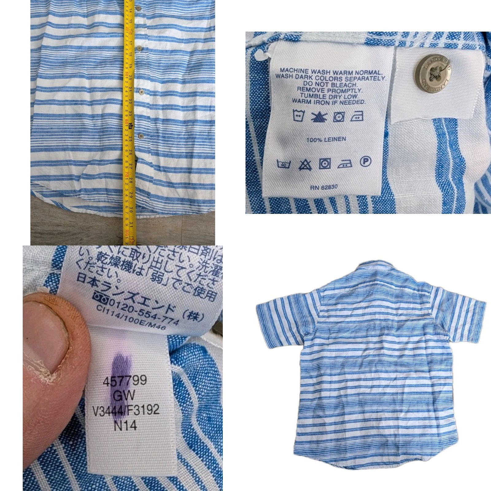 Lands' End Lands' End Button-Up Shirt Mens M Linen Short Sleeve Striped Blue White VGUC Trad Fit Size US M / EU 48-50 / 2 - 8 Thumbnail