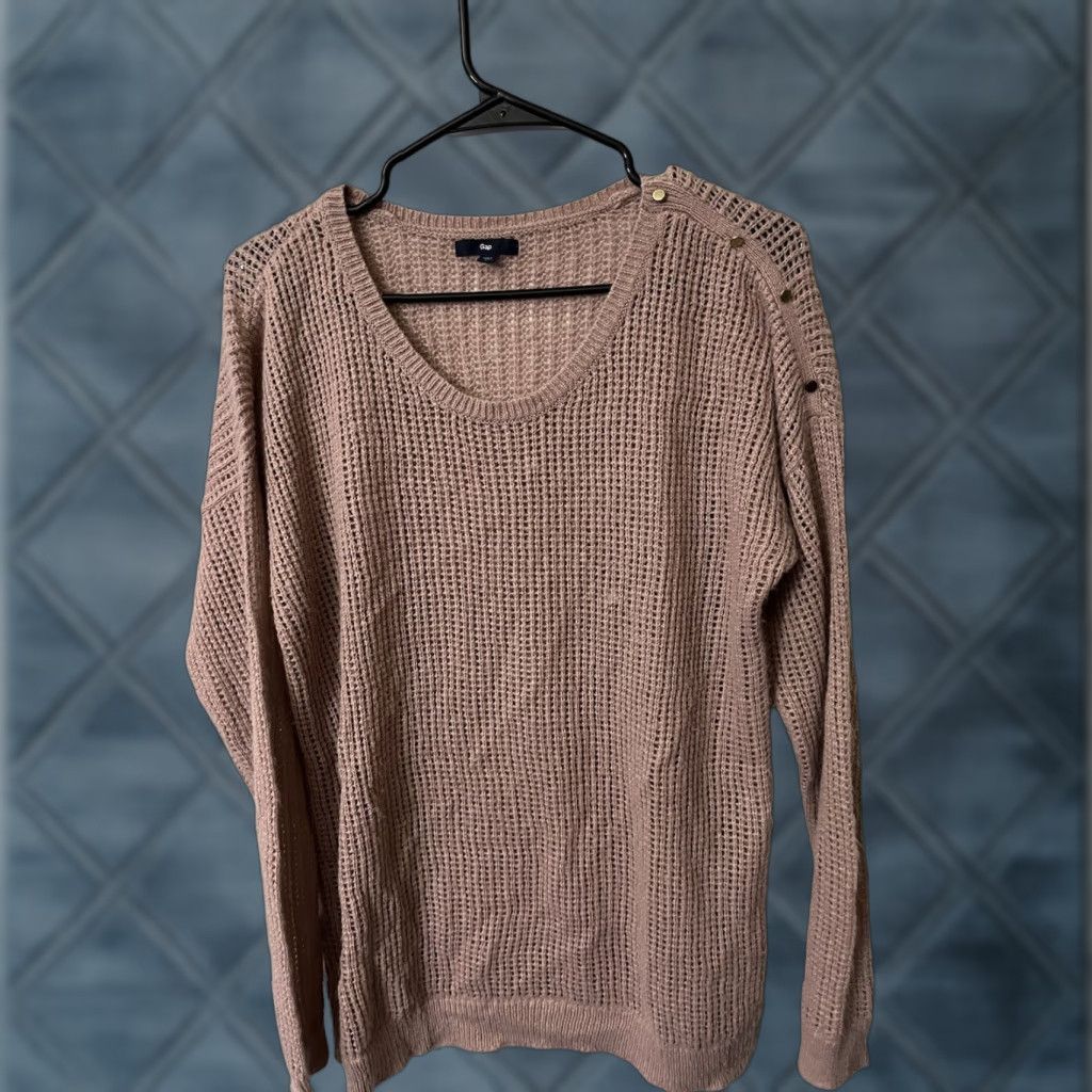 Gap Gap Pink Crochet Knit Pullover Sweater - Long Sleeve, V-Neck, Acrylic Size Large, Women Clothing, Casual Knitwear, Regular Fit Size L / US 10 / IT 46 - 1 Thumbnail