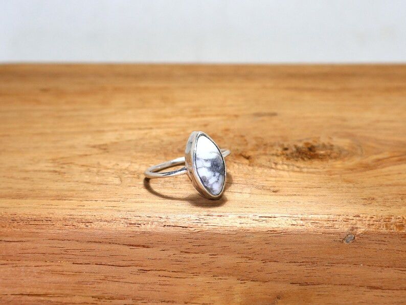 Handmade Marquise White Howlite Ring: Handmade Sterling Silver Ring Size ONE SIZE - 3 Thumbnail