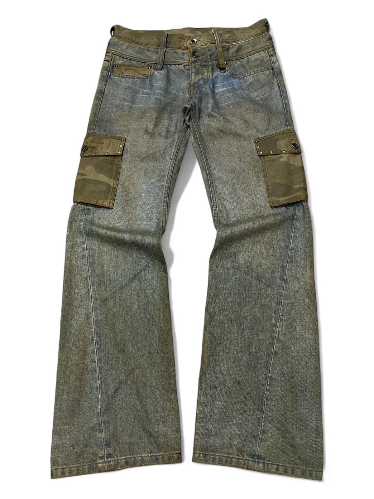 HIDEAWAYS × If Six Was Nine × In The Attic Hideaways Japan Muddy Dirty Double Waist Flared Cargo Jeans Size US 32 / EU 48 - 1 Thumbnail
