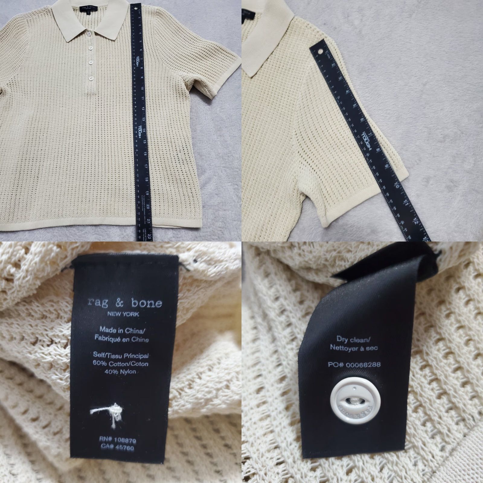 Rag & Bone VINTAGE Rag & Bone Polo Women L Ivory Open Knit Short Sleeve Casual Collared Neckline Size L / US 10 / IT 46 - 8 Thumbnail
