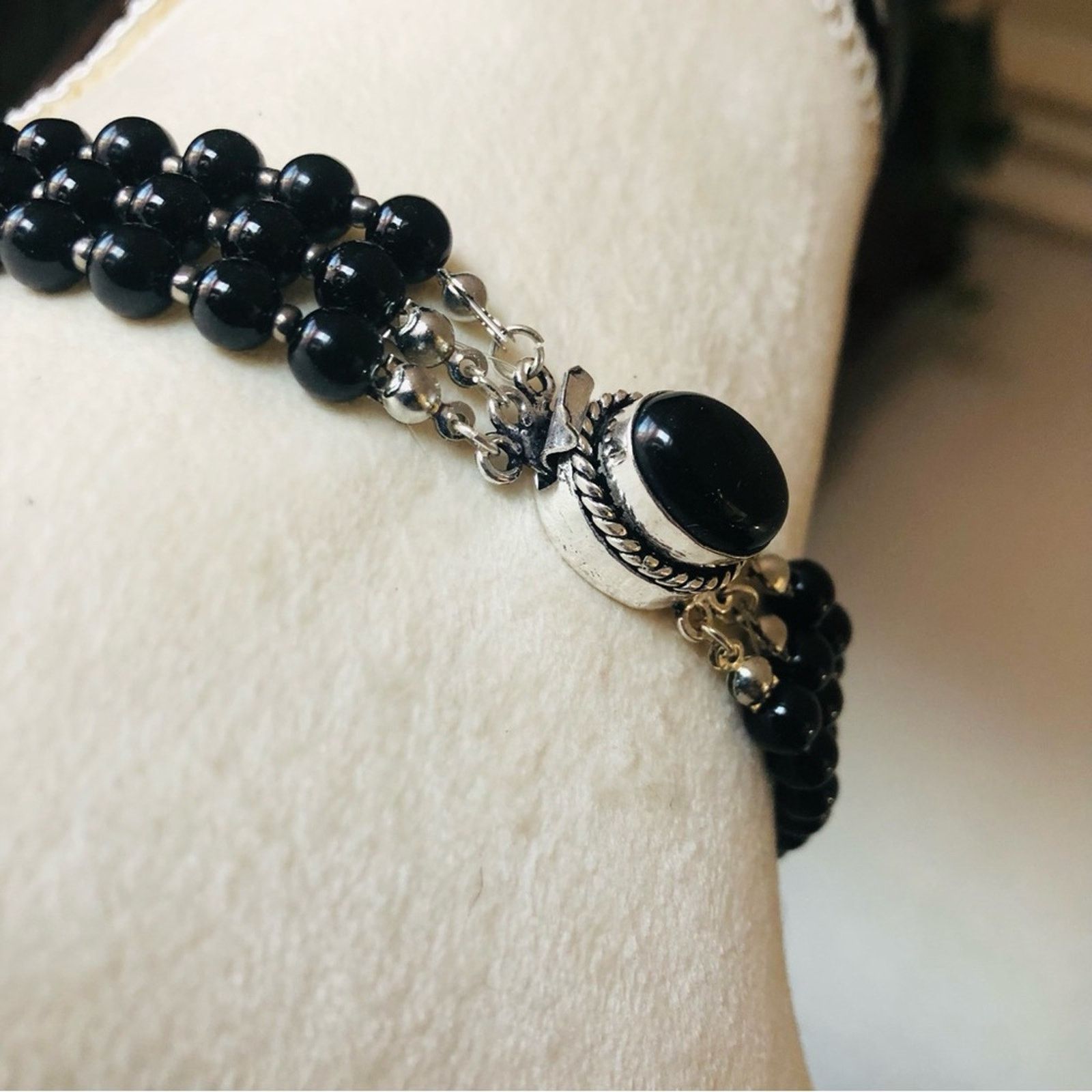 Handmade Handcrafted filigree snake Czech Pearl genuine onyx necklace Size ONE SIZE - 7 Thumbnail