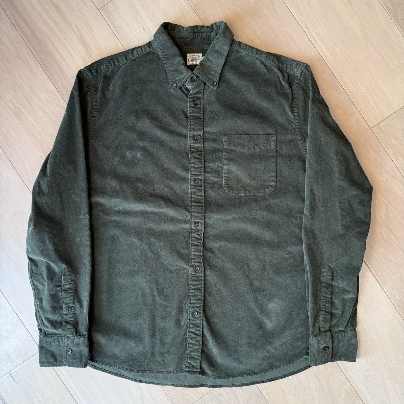 Faherty Faherty Corduory Shirt XL Green Cotton Oxford Minimalist Size US XL / EU 56 / 4 - 2 Thumbnail