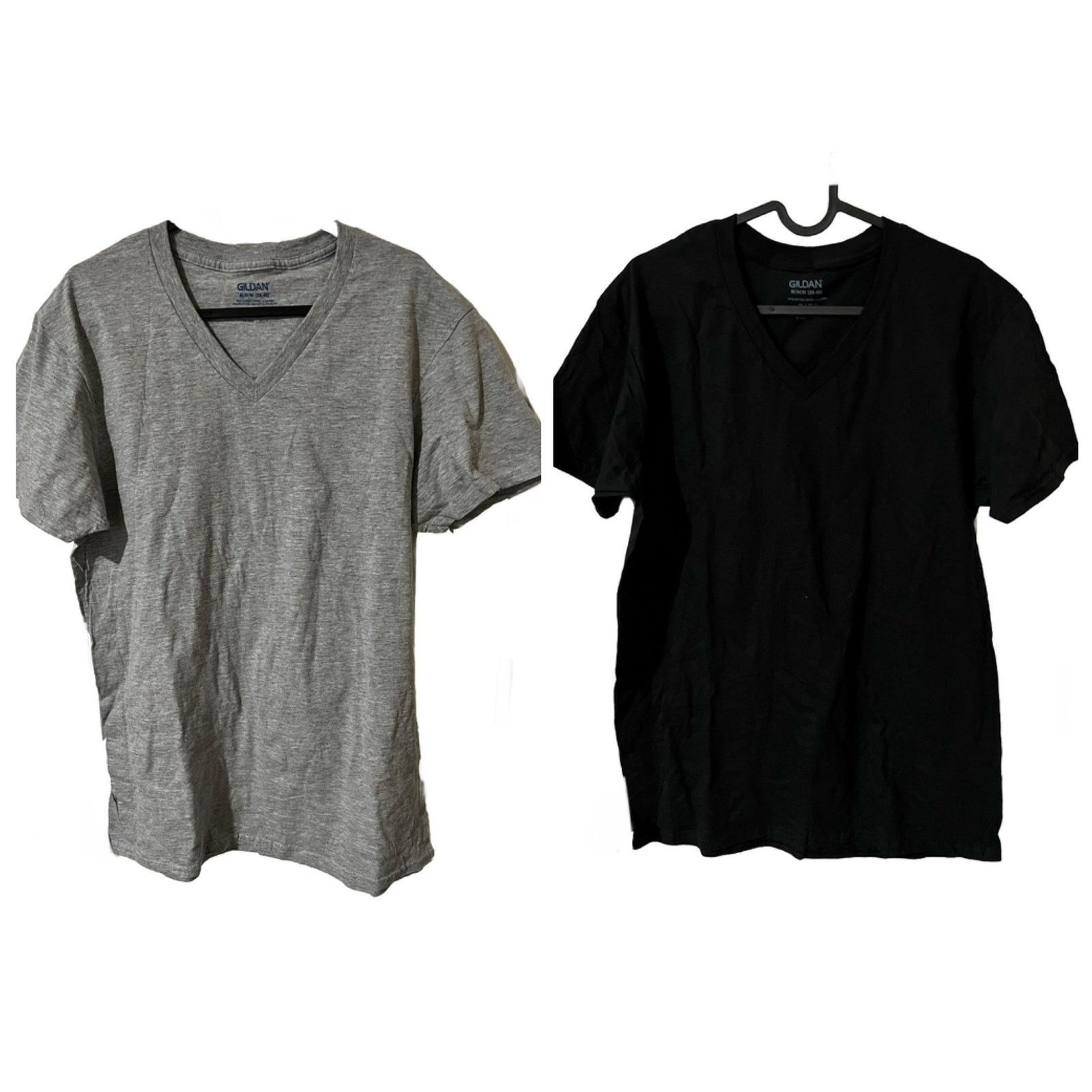 Gildan V-Neck T-Shirts Tagless Grey/black (38-40) Moisture wicking Size US M / EU 48-50 / 2 - 2 Thumbnail