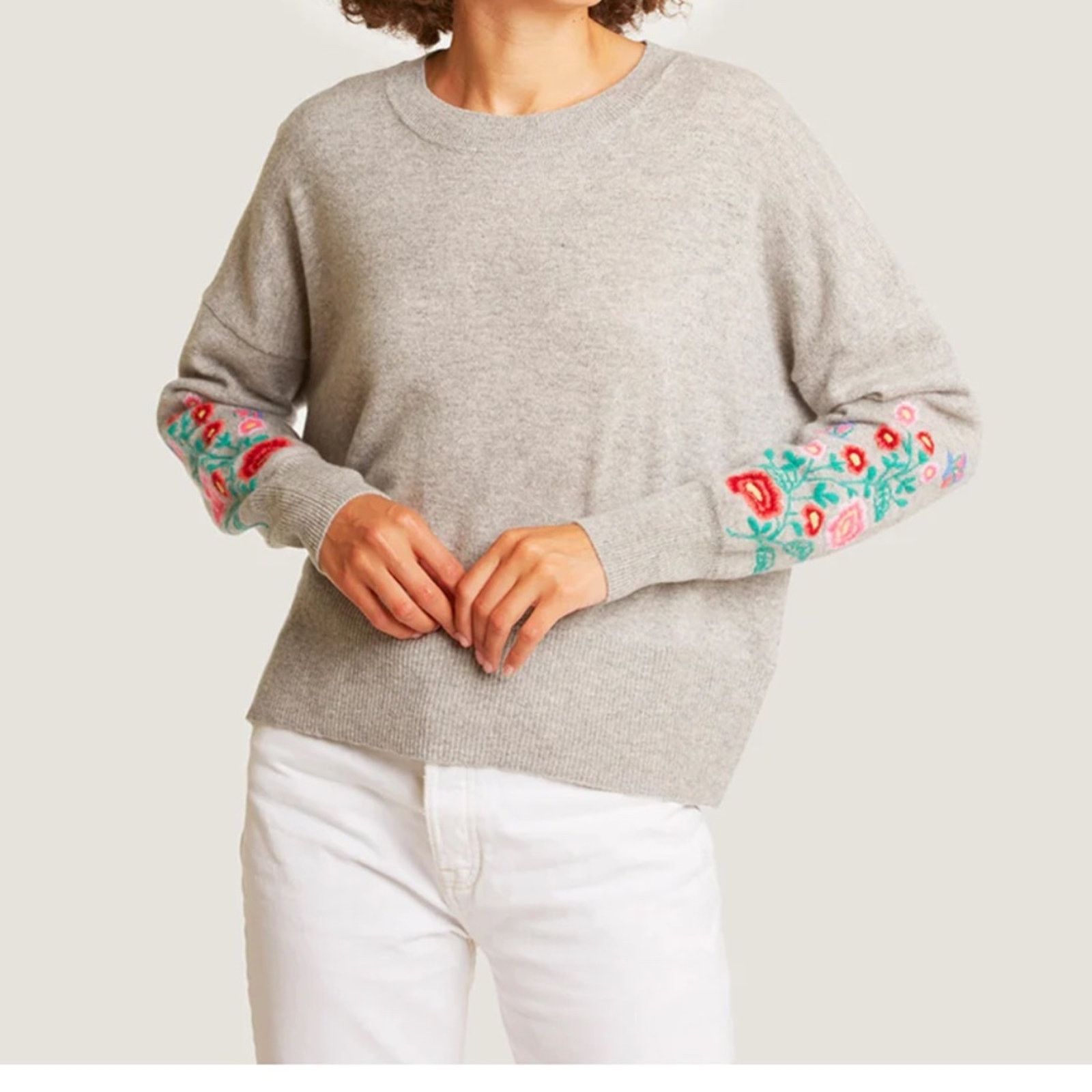 Autumn Cashmere Hand Embroidered Sleeve Cashmere Sweater-Autumn Cashmere Size L / US 10 / IT 46 - 4 Thumbnail