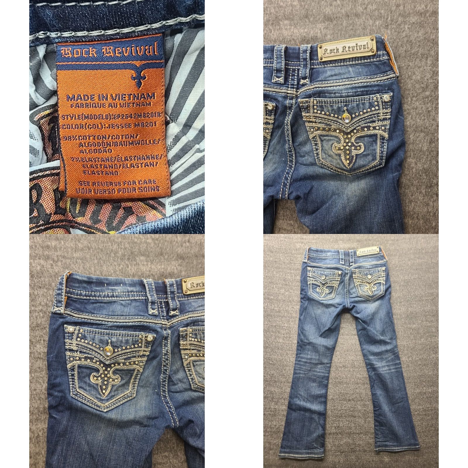 Vintage Rock Revival Jeans Womens 28x29 Relaxed Bootcut Mid Rise Denim Jewel Embroidered Rhinestone Rock Revival Jessee Womens Jeans Boys? Size 28" / US 6 / IT 42 - 9 Thumbnail