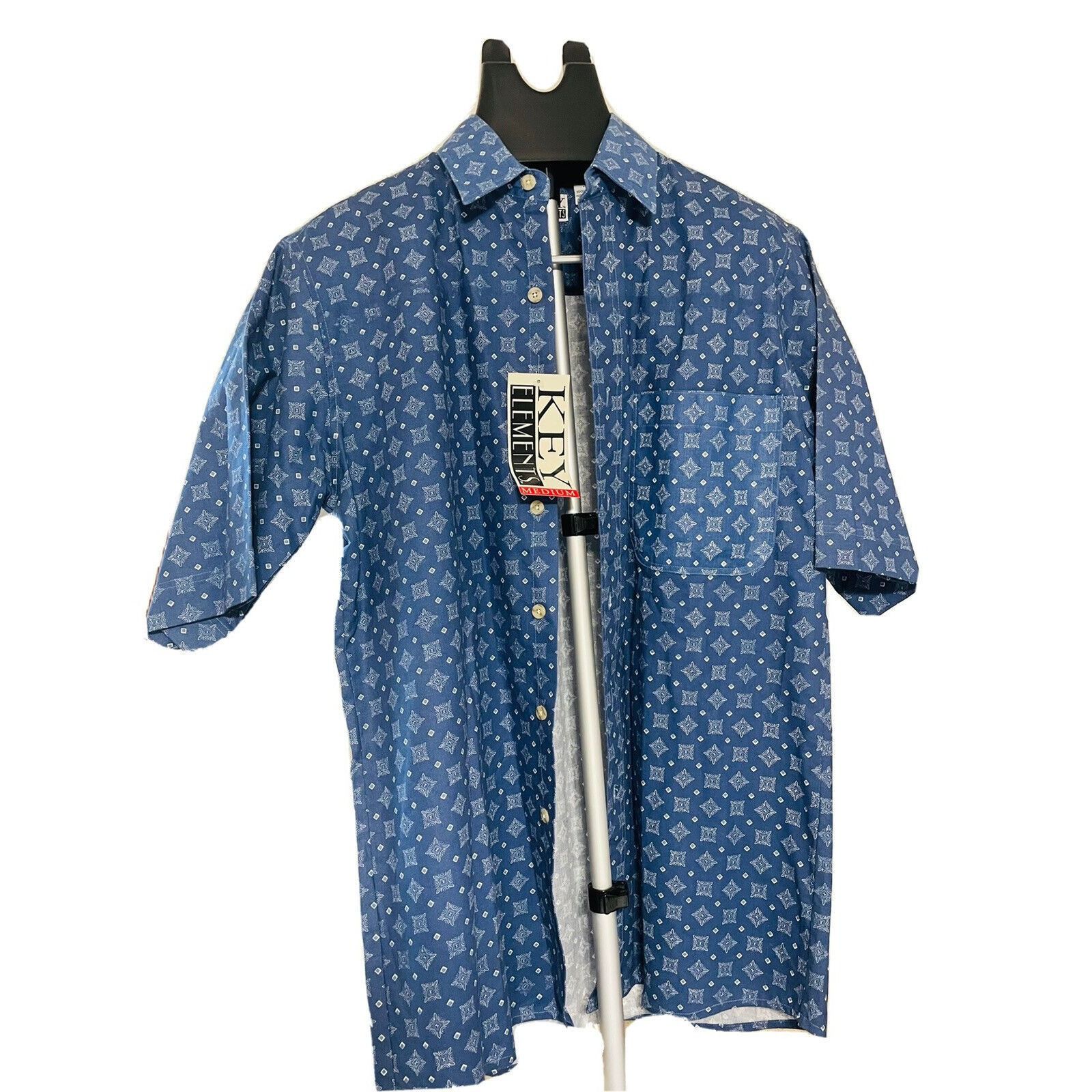 Vintage Key Elements Mens Blue Short Sleeve Button-Down Shirt M Retr Size US M / EU 48-50 / 2 - 4 Thumbnail